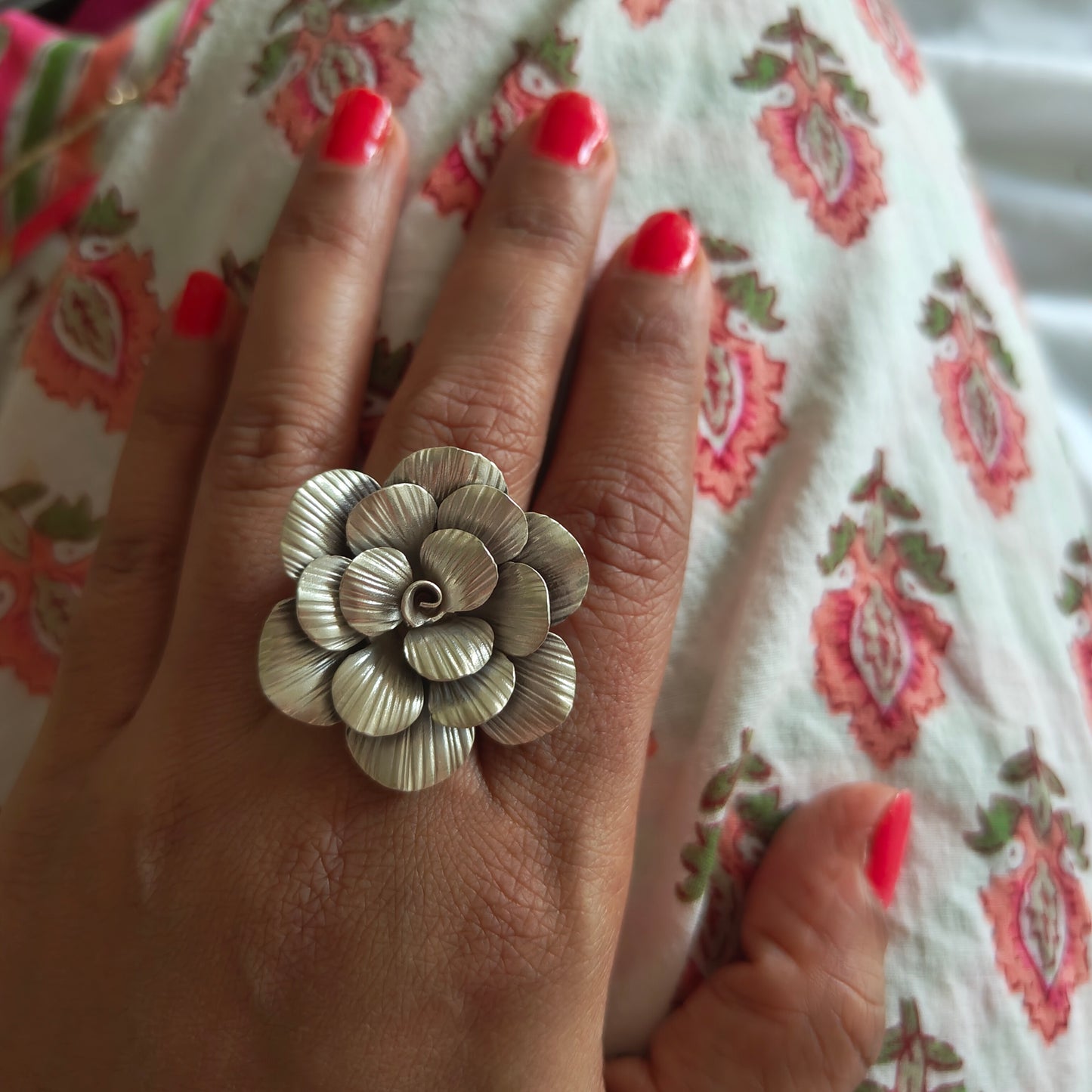 Statement 3D Textured Floral Designer Cocktail Ring Big