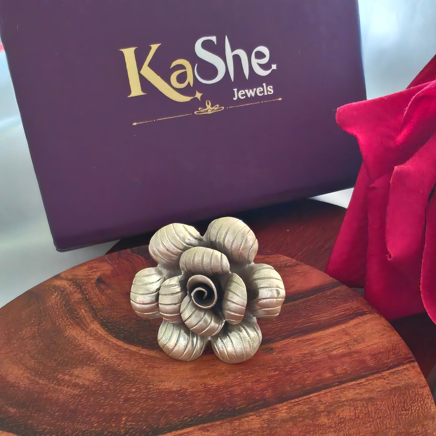 Statement 3D Textured Rose Floral Ring Big
