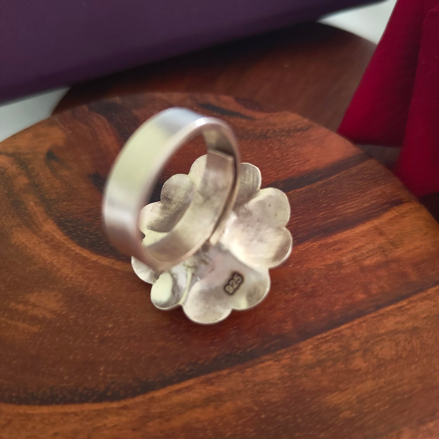 Statement 3D Heart Petal Flower Ring With Stripes