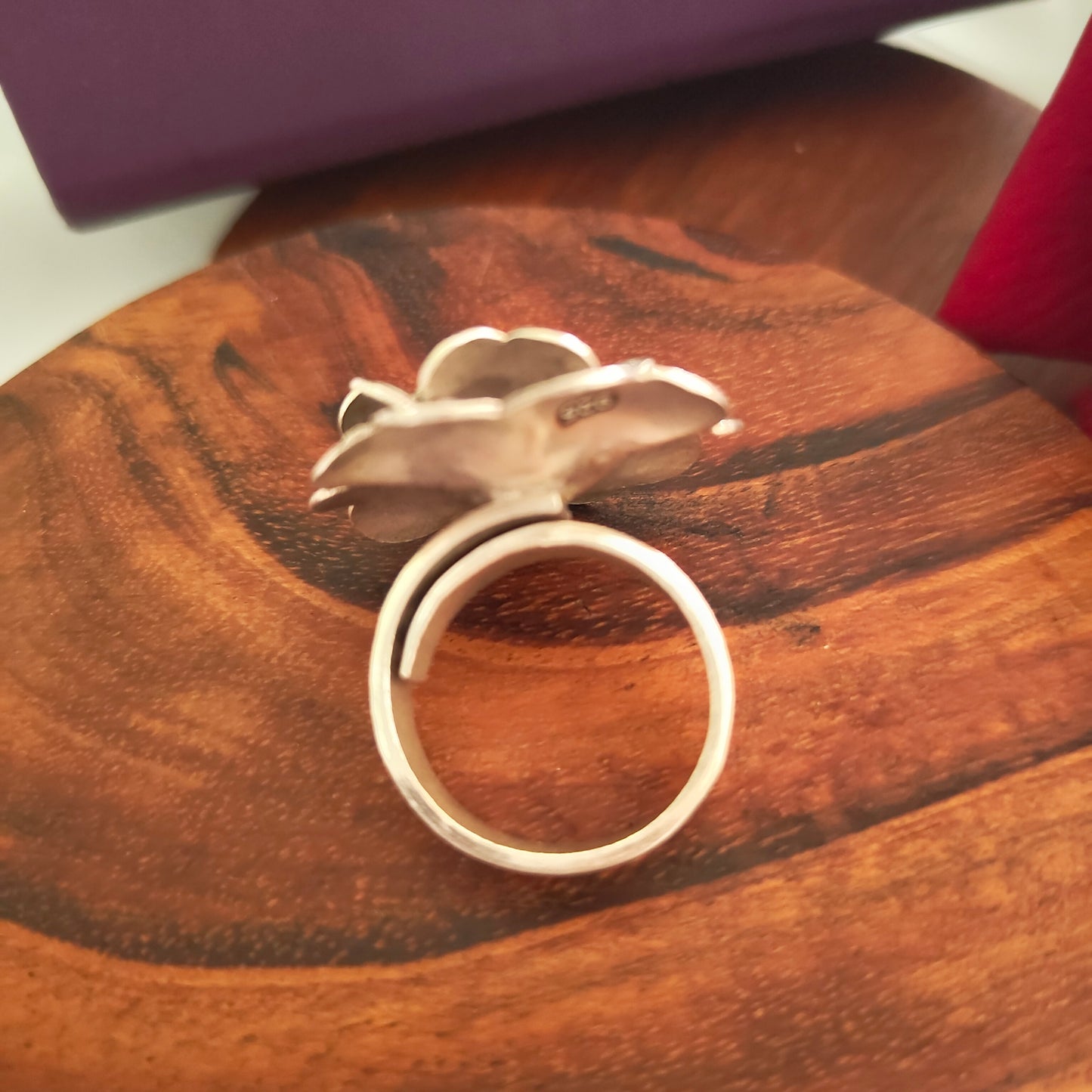 Statement 3D Heart Petal Flower Ring With Stripes