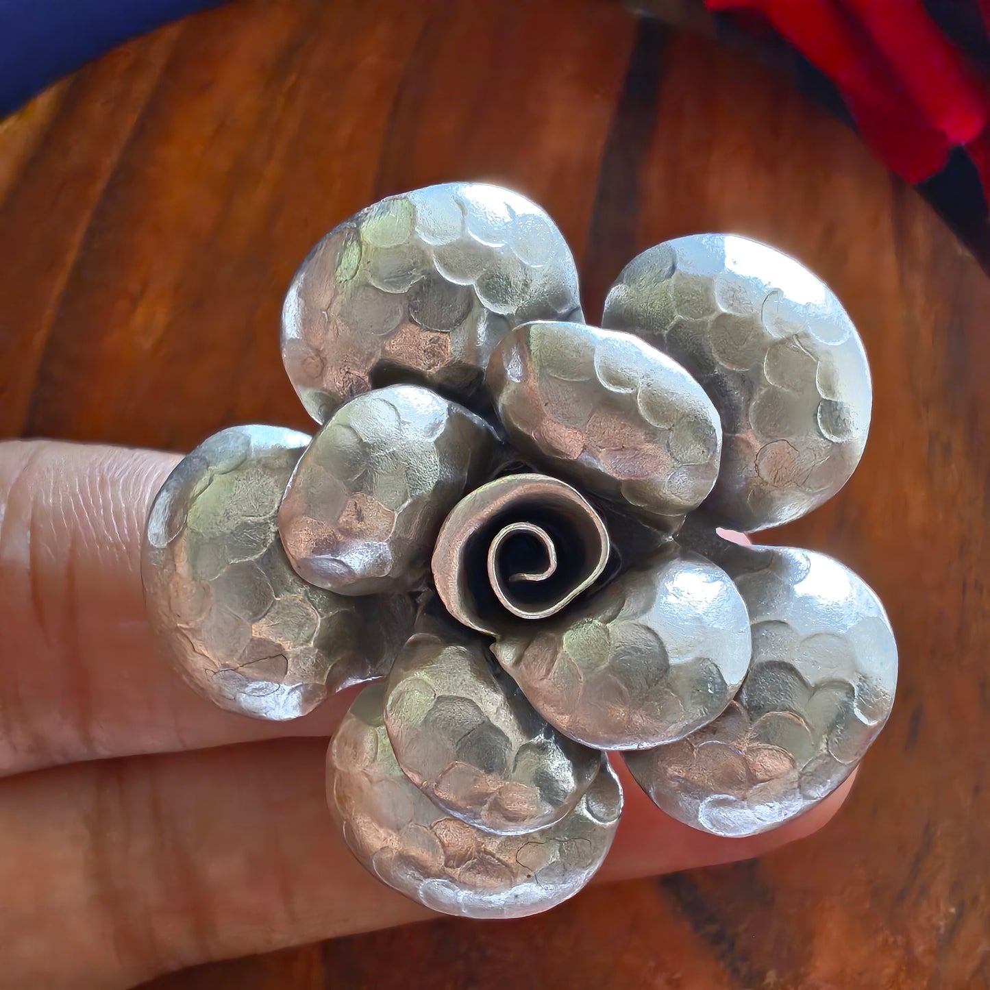 Statement 3D Stamped Rose Floral Ring Big