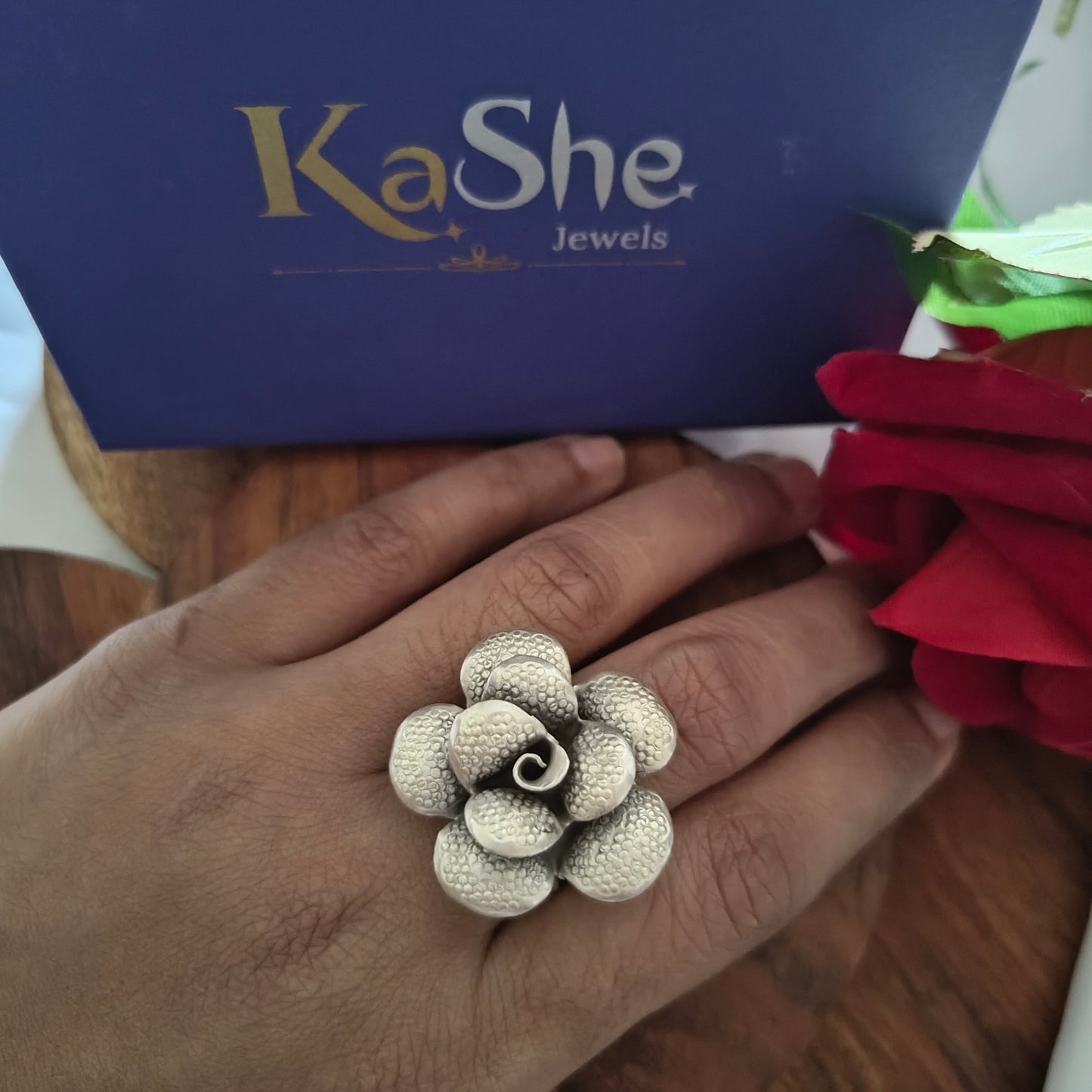 Statement 3D Soft Textured Rose Floral Ring