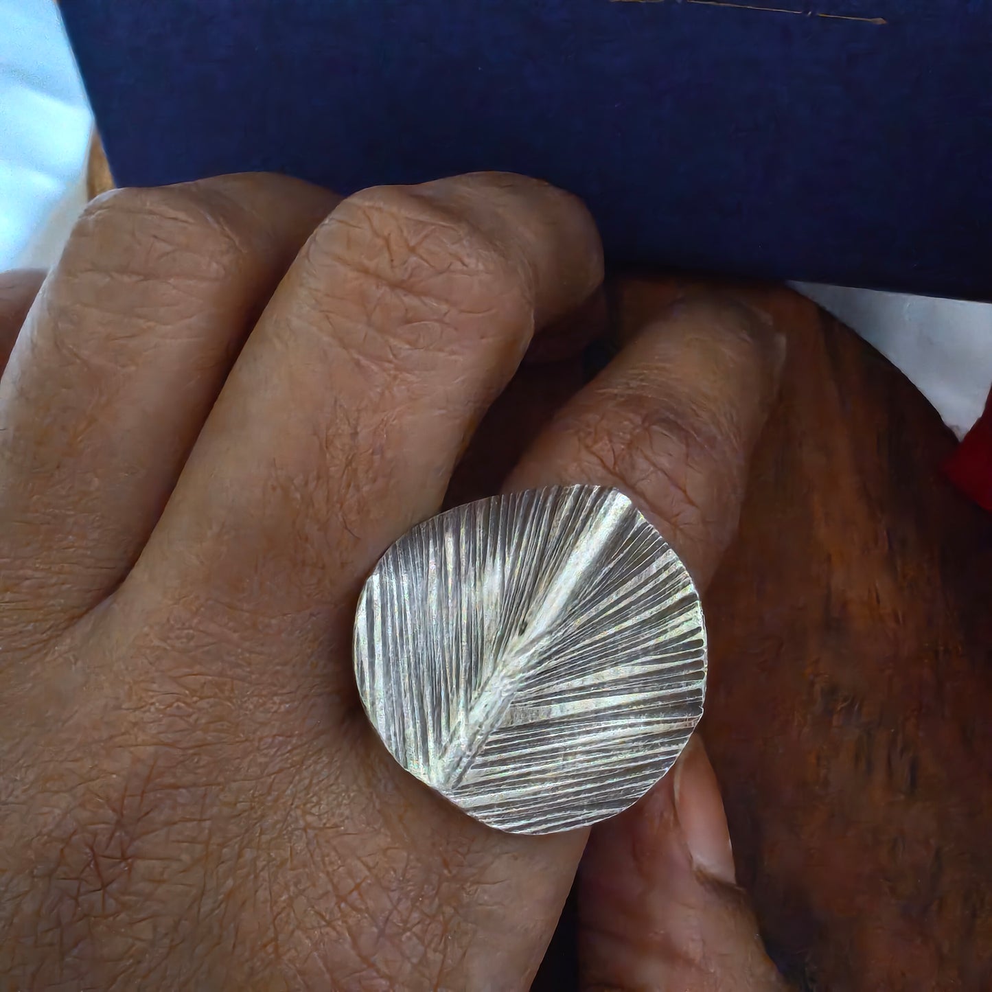 Textured Adjustable Leaf Ring