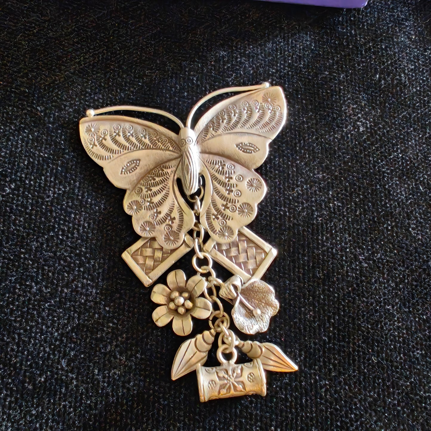Vintage Modern Silver Butterfly Charms Pendant With Flower etc Danglers