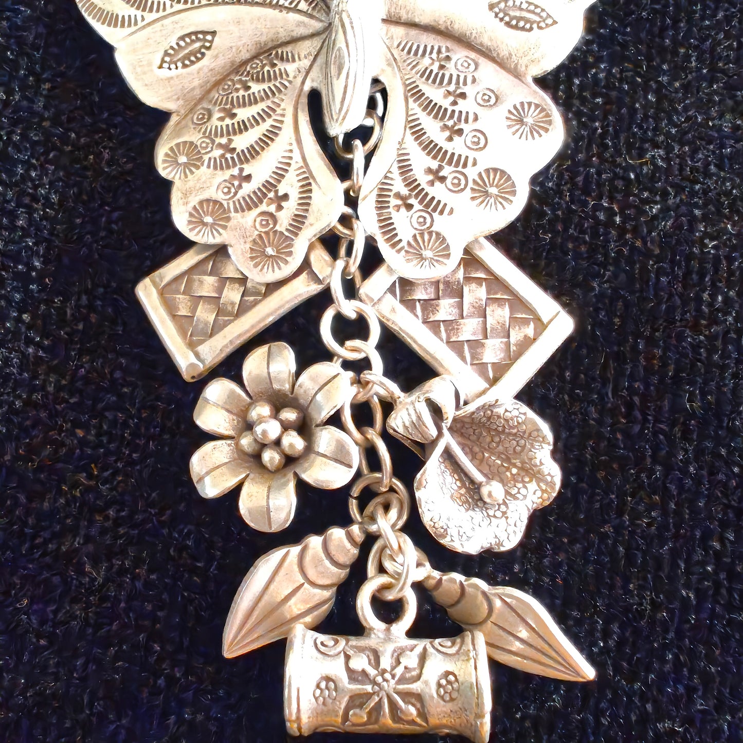 Vintage Modern Silver Butterfly Charms Pendant With Flower etc Danglers
