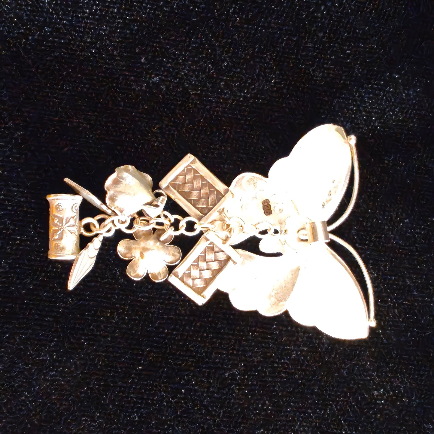 Vintage Modern Silver Butterfly Charms Pendant With Flower etc Danglers