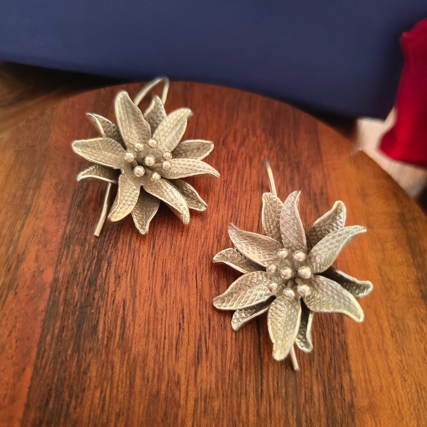 Statement 3D Floral Ylang Ylang Textured Earring With Hooks Big