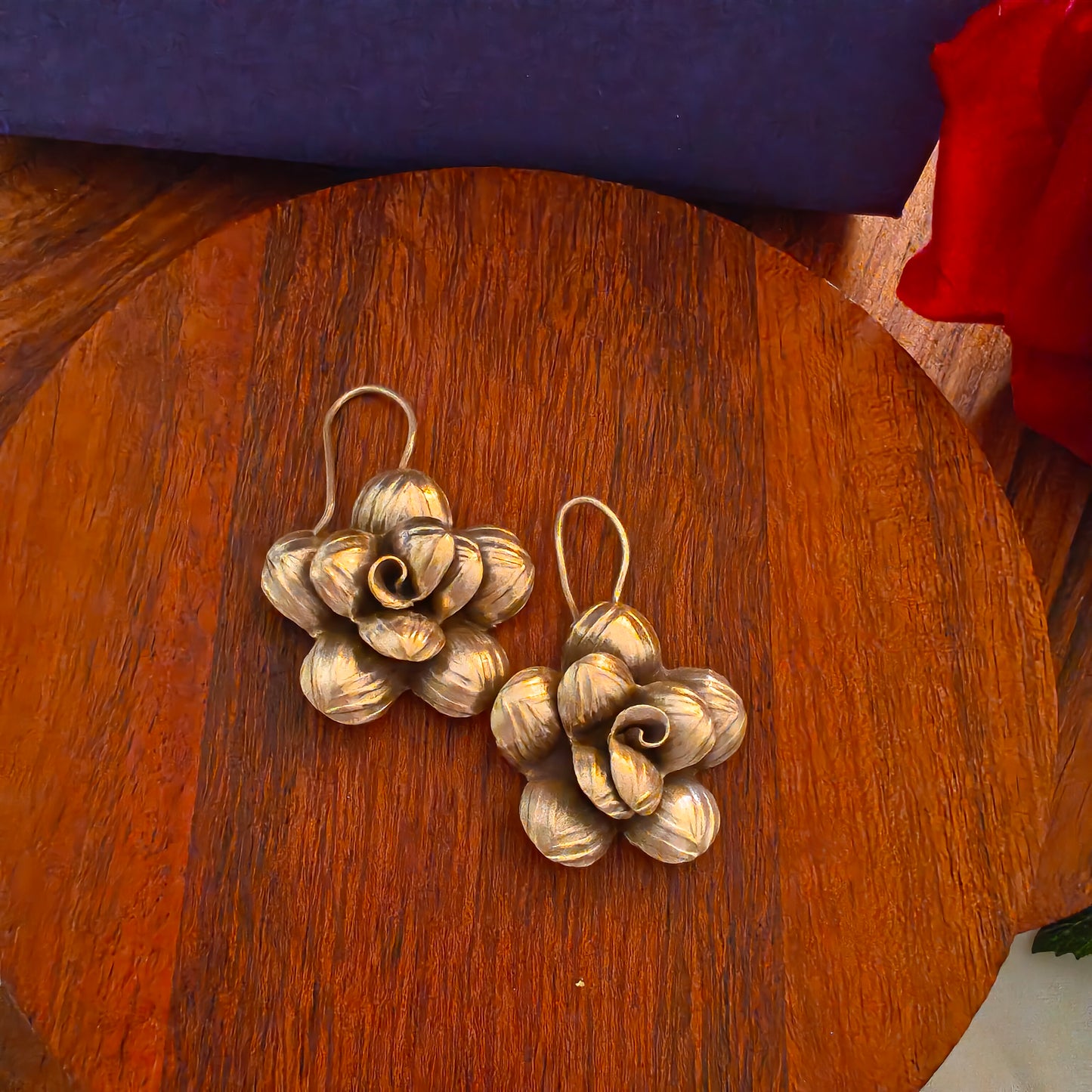 Statement Floral 3D Rose Textured Earring With Hooks