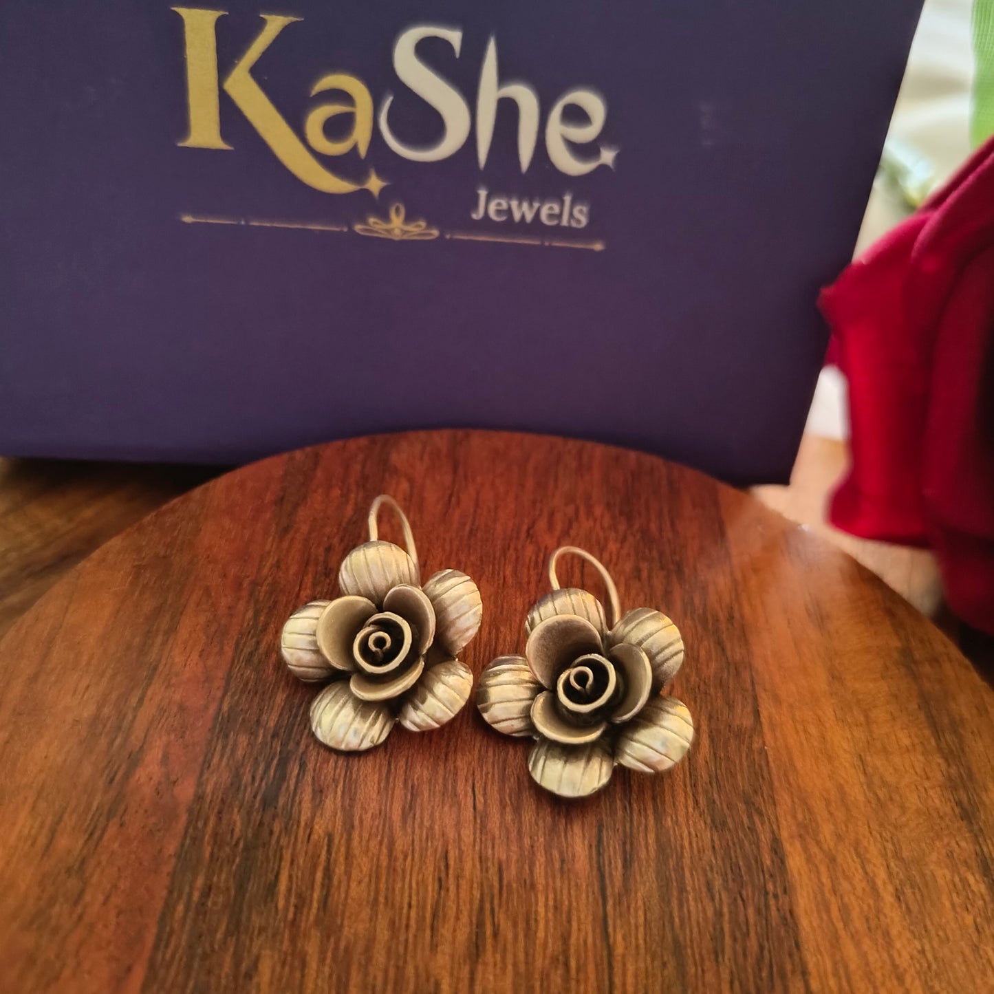3D Floral Rose Textured Earring with Hooks Small