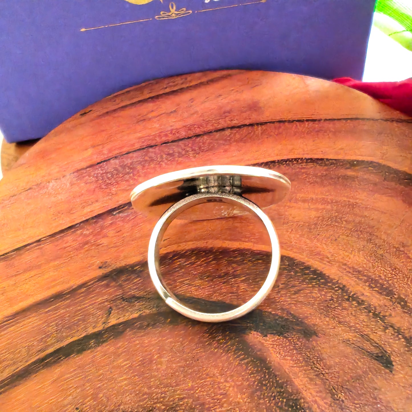 Circular Ring With Embossed Rava Design And Turquoise