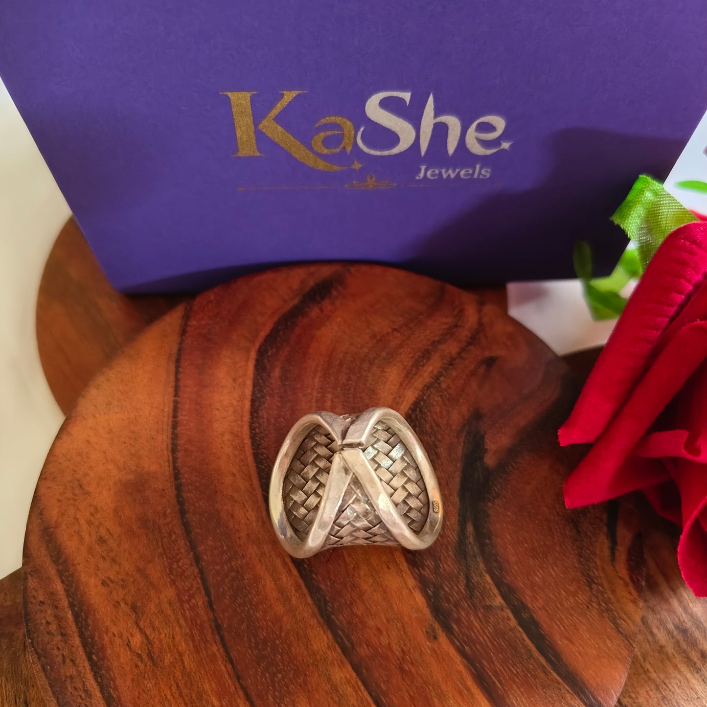 Boho Braided Adjustable Sterling Silver Ring Long