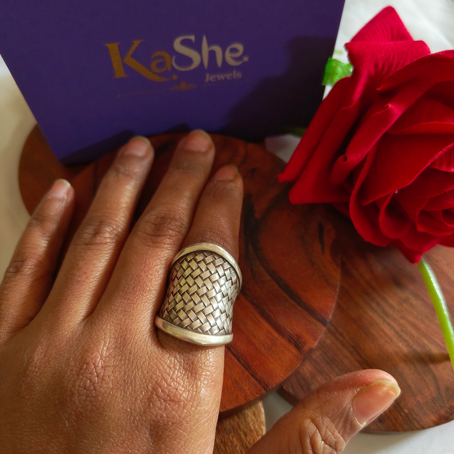 Boho Braided Adjustable Sterling Silver Ring Long