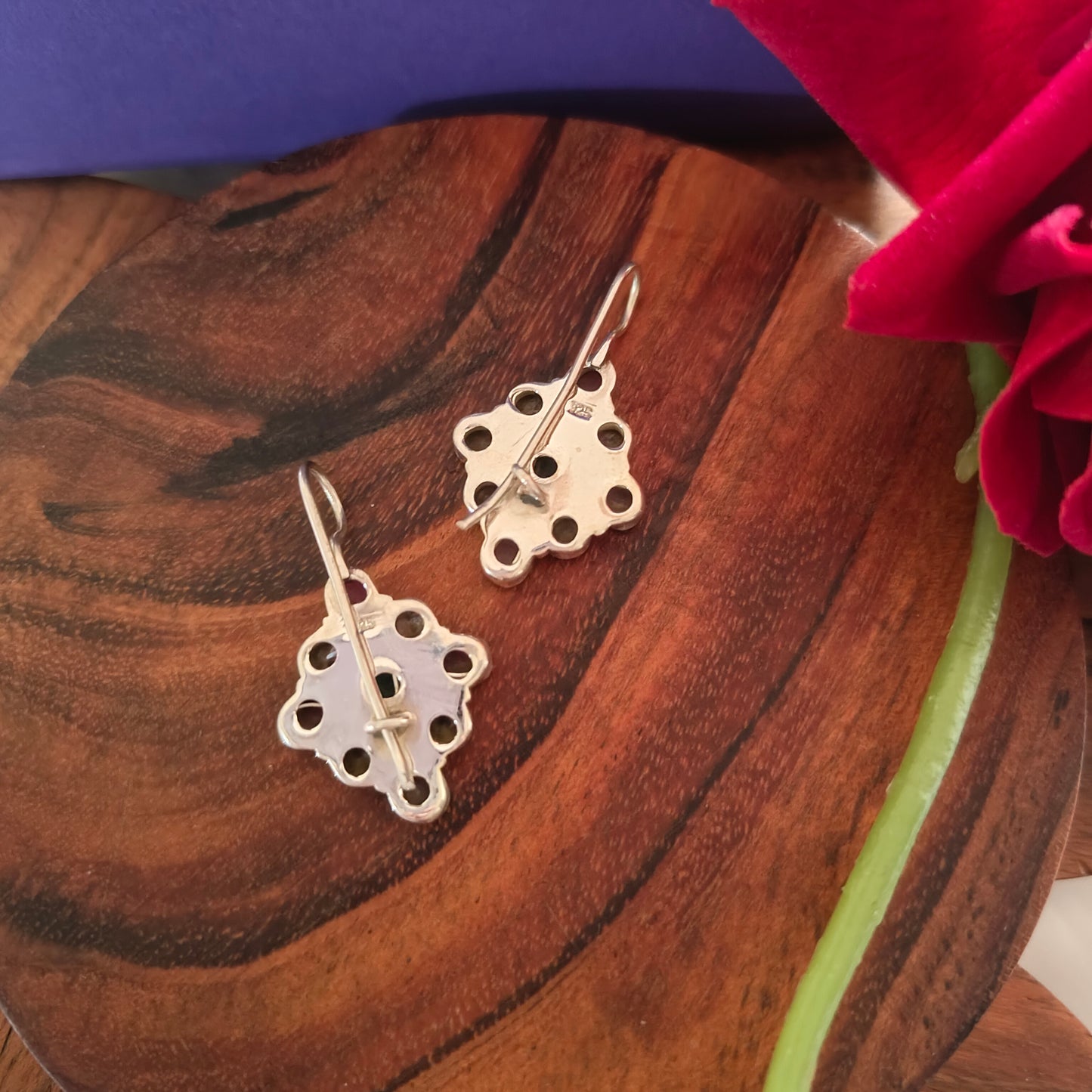 Elegant Circular Pink White and Green Stone Hook Earring