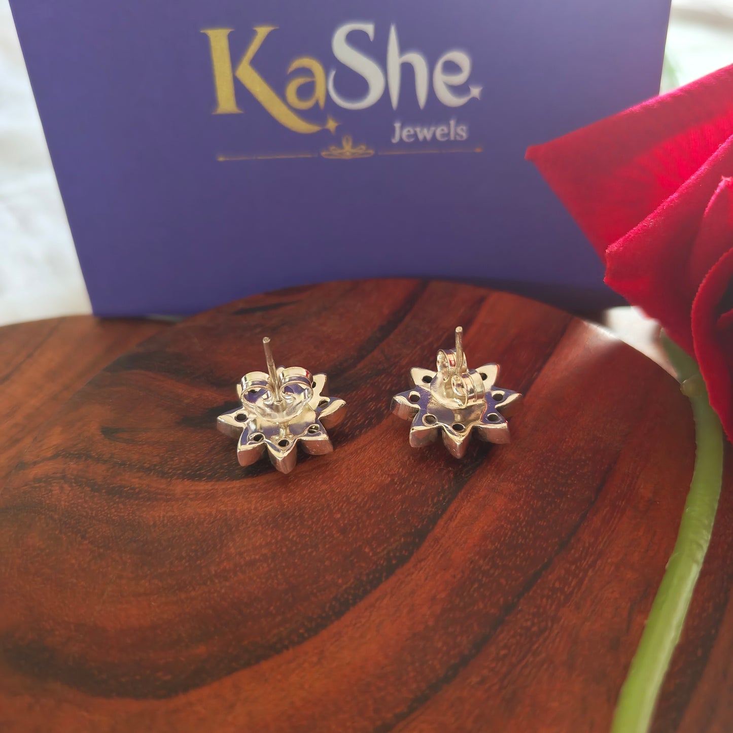 Elegant Flower Stud Pink And Green Stone With Screw And Post