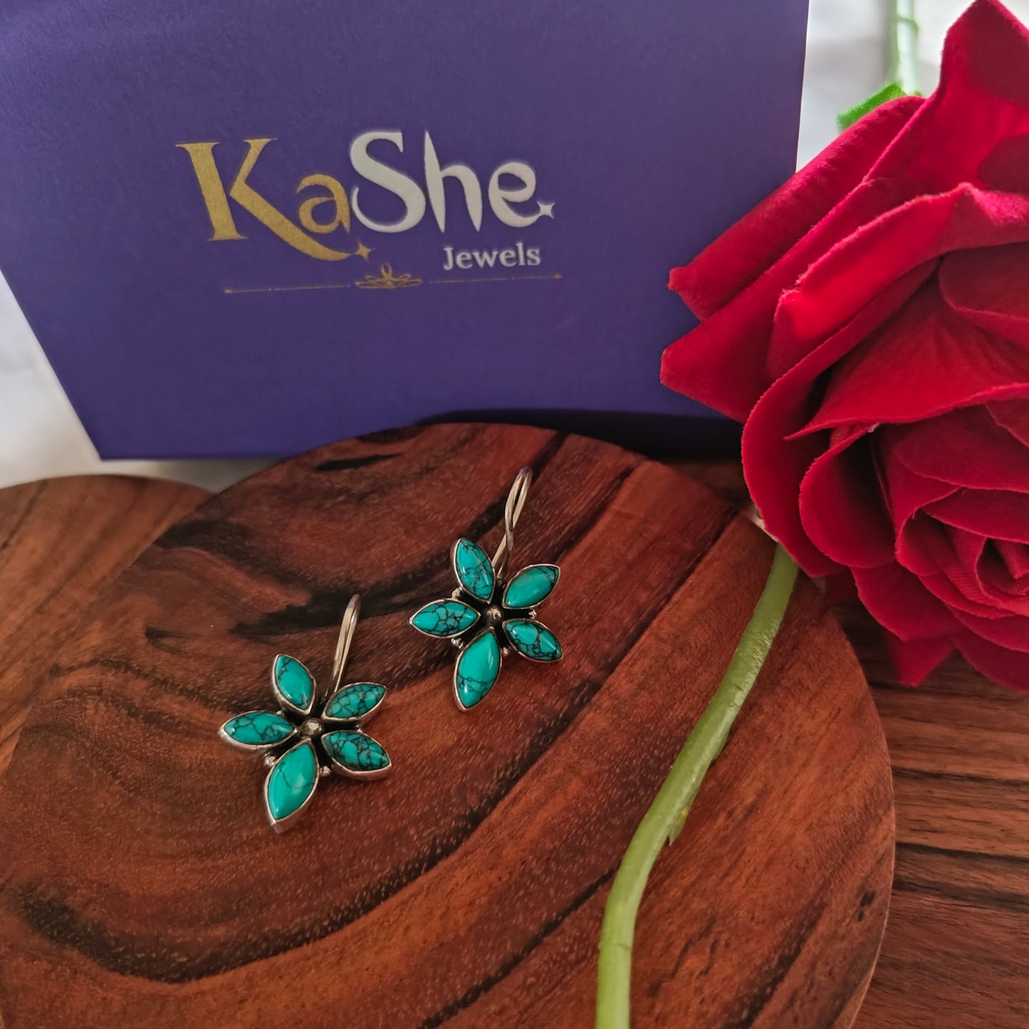 Elegant Floral Turquoise Hook Earrings