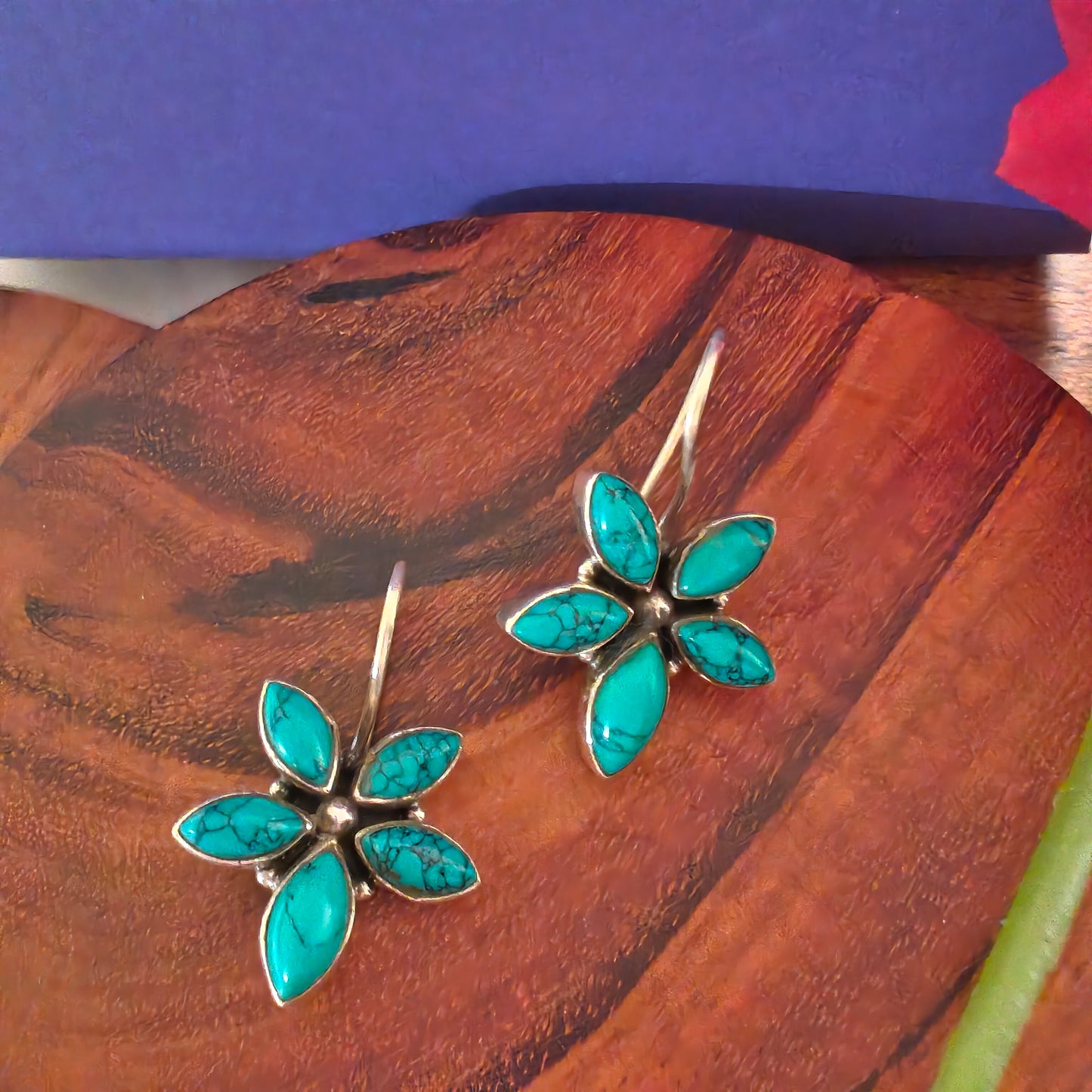 Elegant Floral Turquoise Hook Earrings