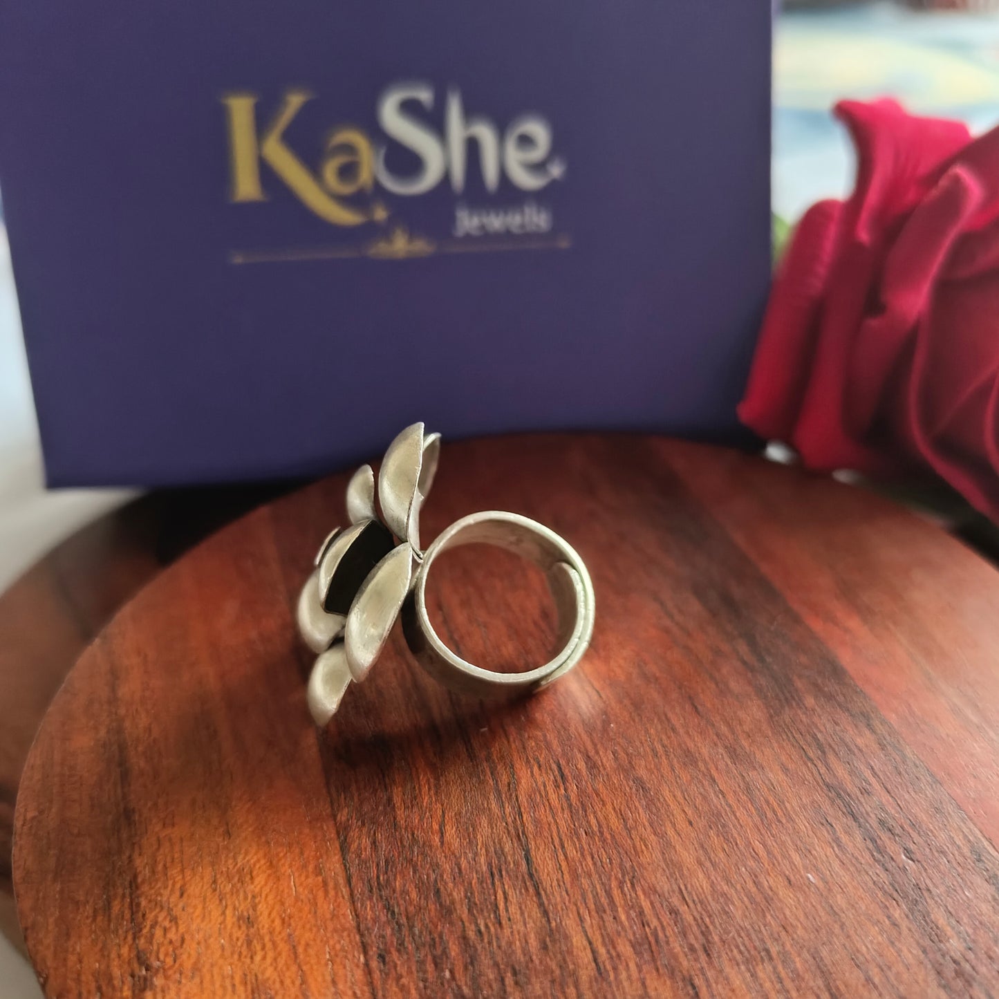 Statement 3D Rose Floral Glossy Ring Solid Band Big