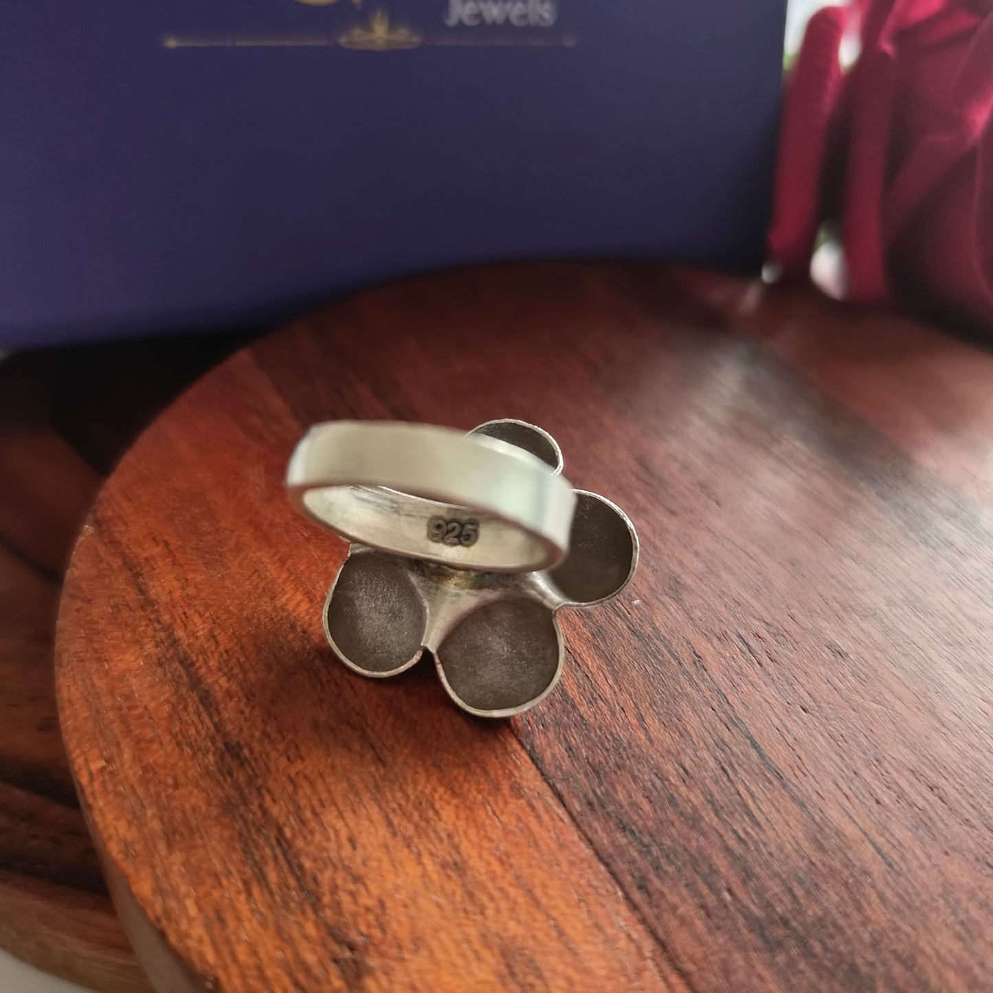 Statement 3D Rose Floral Glossy Ring Solid Band Small