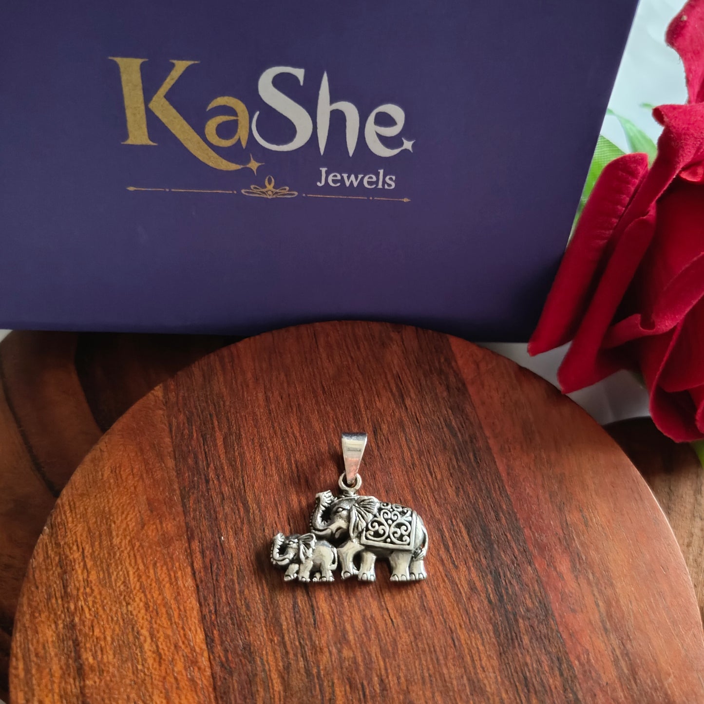 Pure 925 Silver Handmade Elephant And Calf Baby Men Pendant Locket