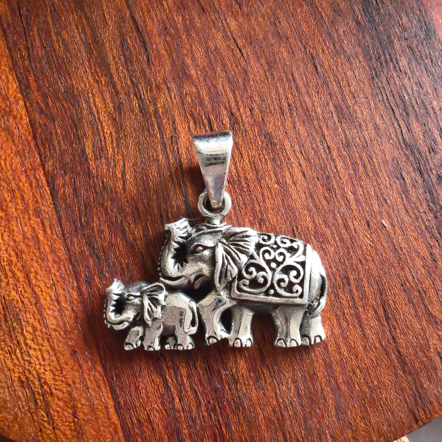 Pure 925 Silver Handmade Elephant And Calf Baby Men Pendant Locket