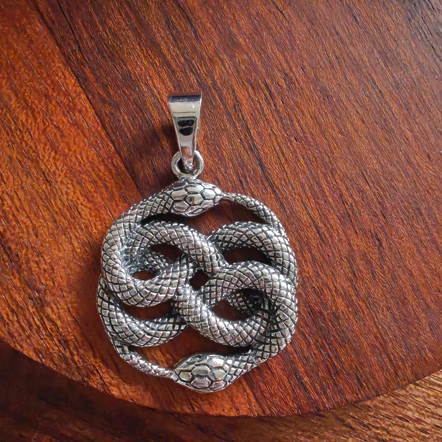 Pure 925 Silver Handmade Double Coiled Two Headed Serpent Snake Textured Men Pendant Locket