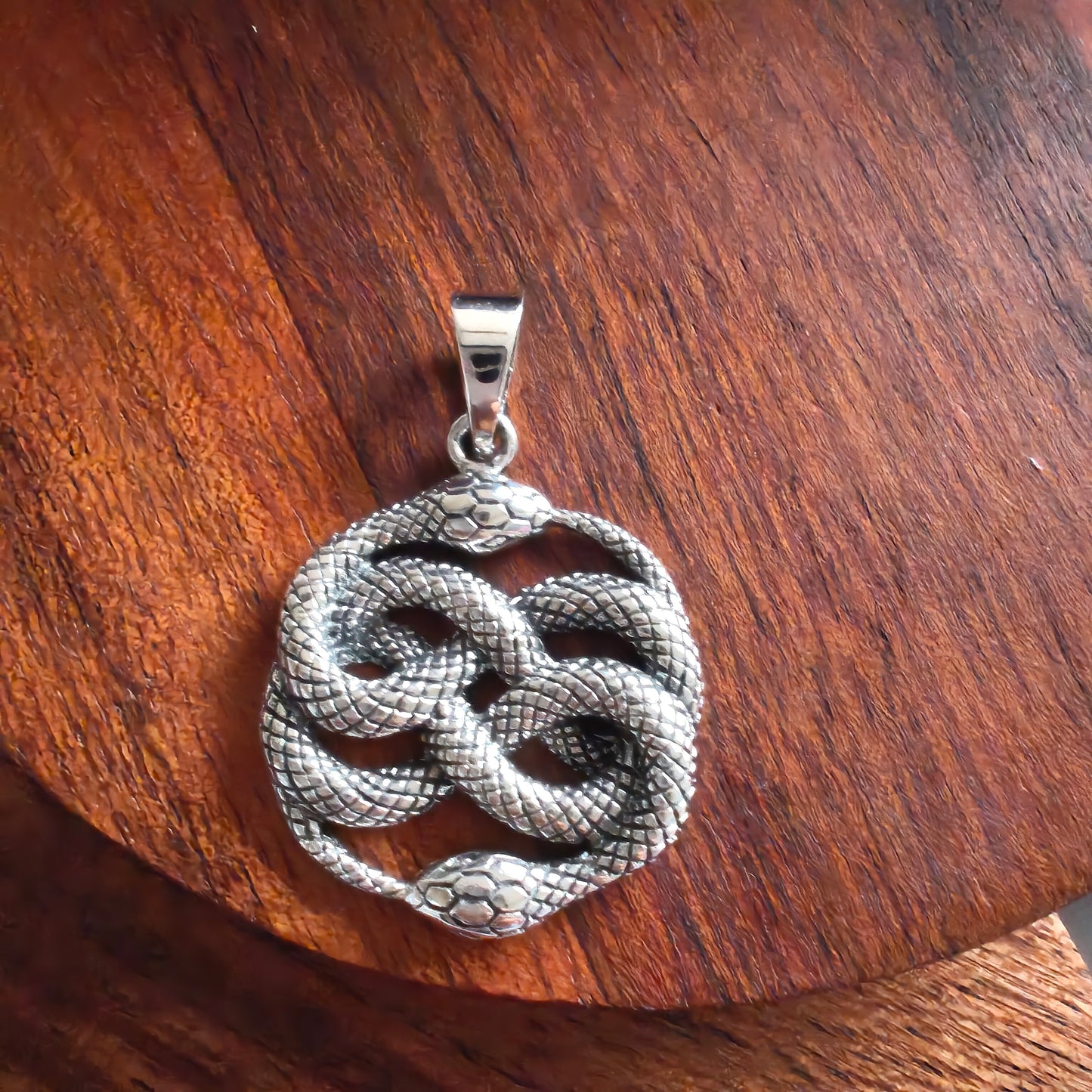 Pure 925 Silver Handmade Double Coiled Two Headed Serpent Snake Textured Men Pendant Locket