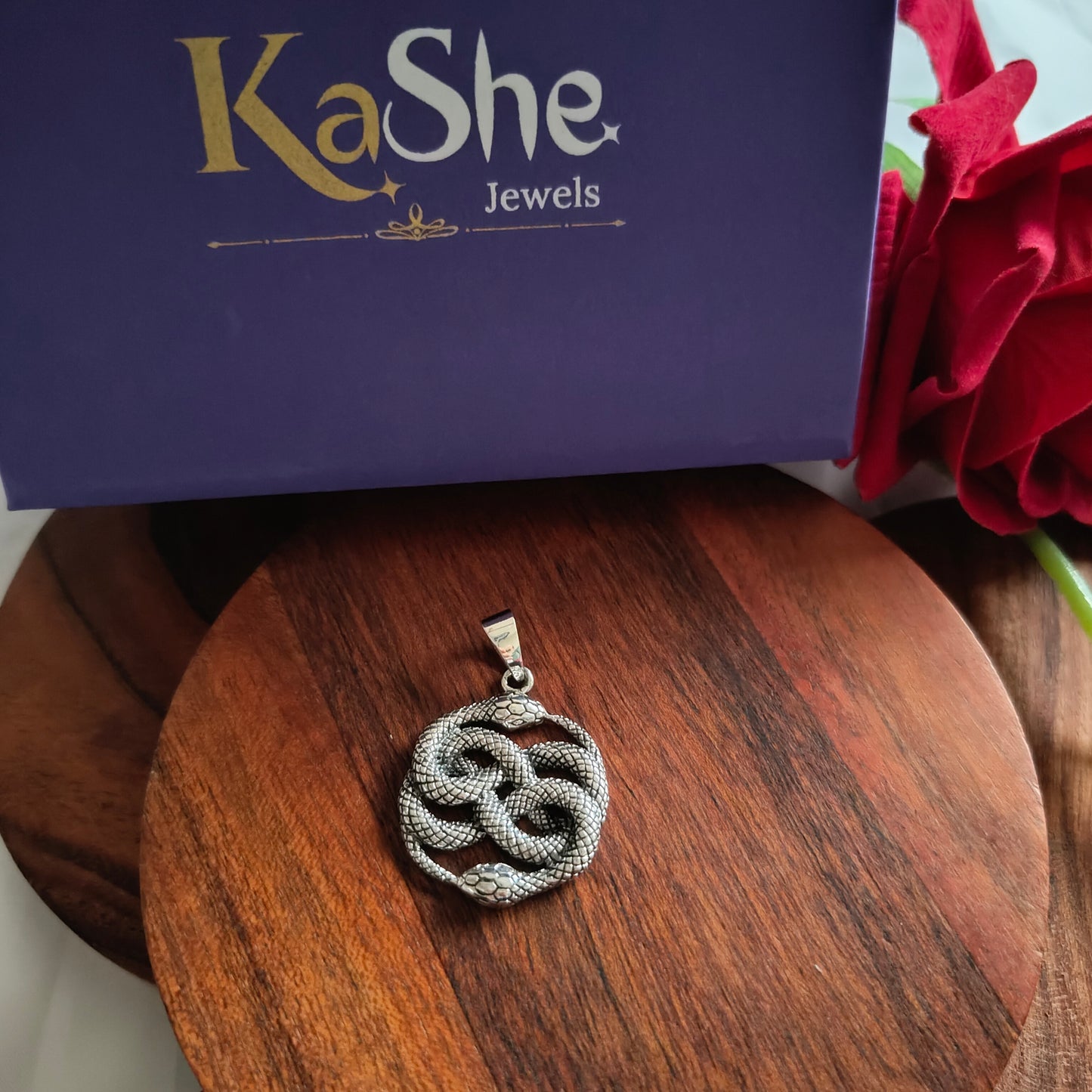 Pure 925 Silver Handmade Double Coiled Two Headed Serpent Snake Textured Men Pendant Locket