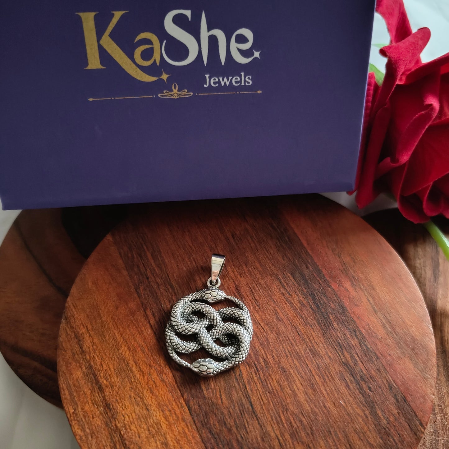 Pure 925 Silver Handmade Double Coiled Two Headed Serpent Snake Textured Men Pendant Locket