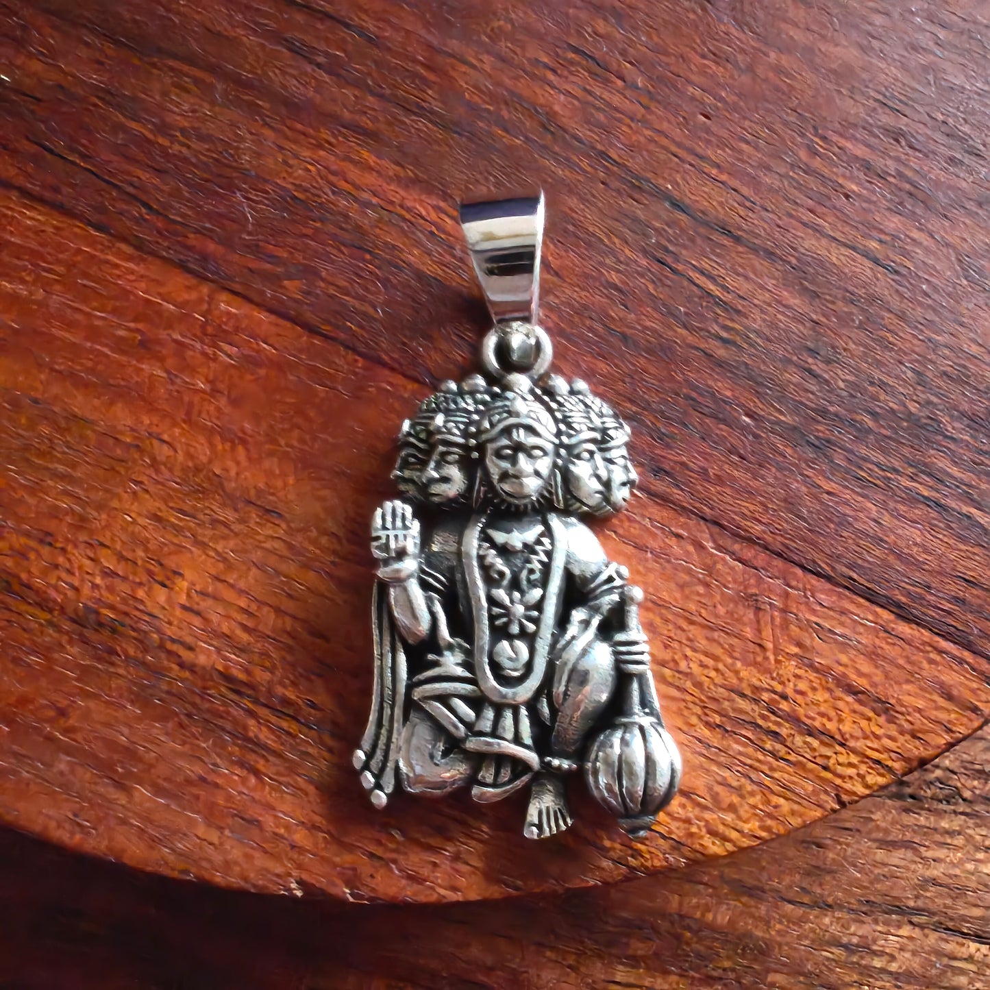 Pure 925 Silver Panchmukhi Lord Hanumanji With Gada ( Bajrangbali) Pendant Locket