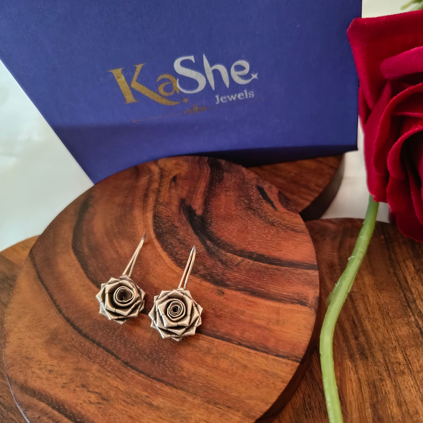 3D Floral Rose Earring with Hooks Small