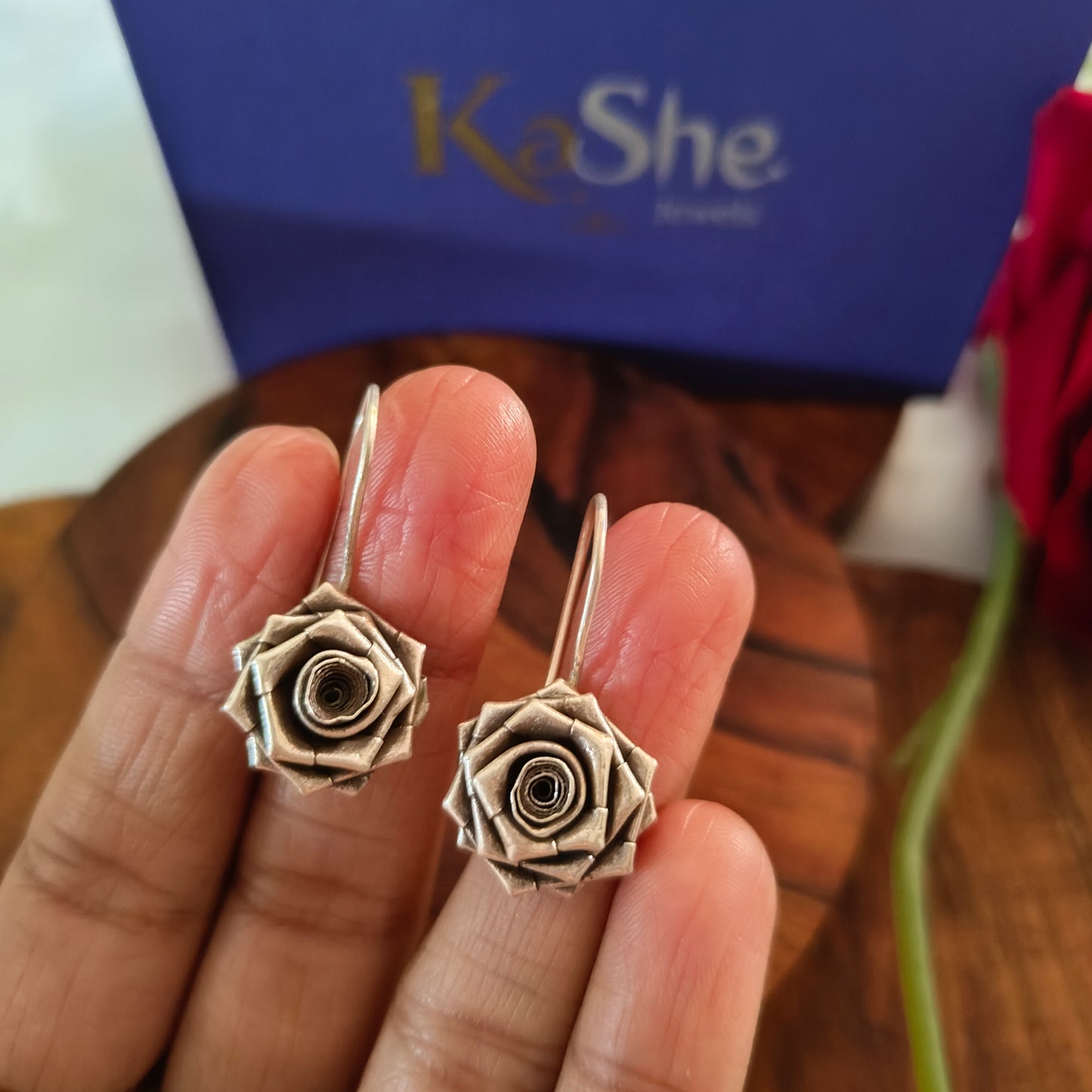 3D Floral Rose Earring with Hooks Small