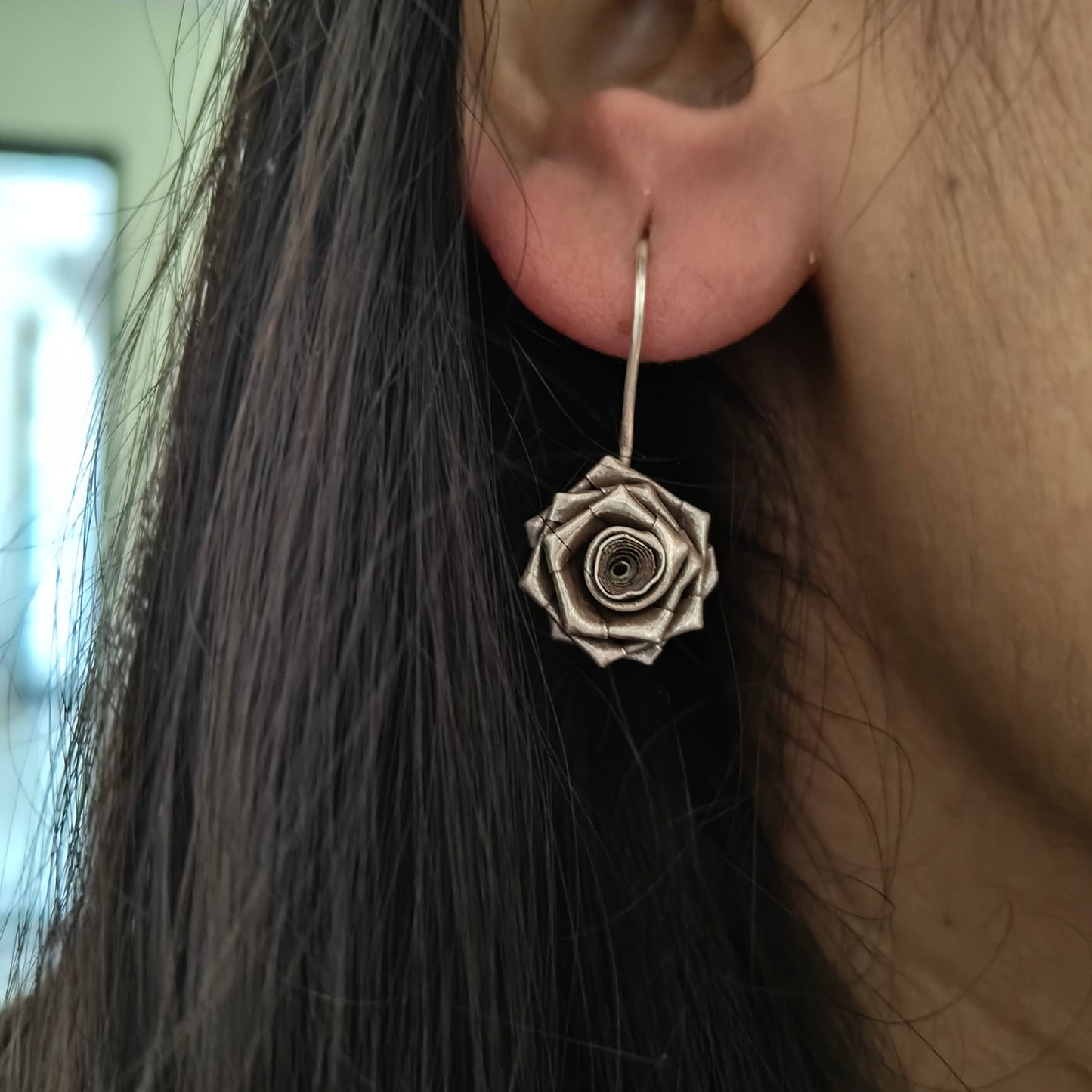 3D Floral Rose Earring with Hooks Small