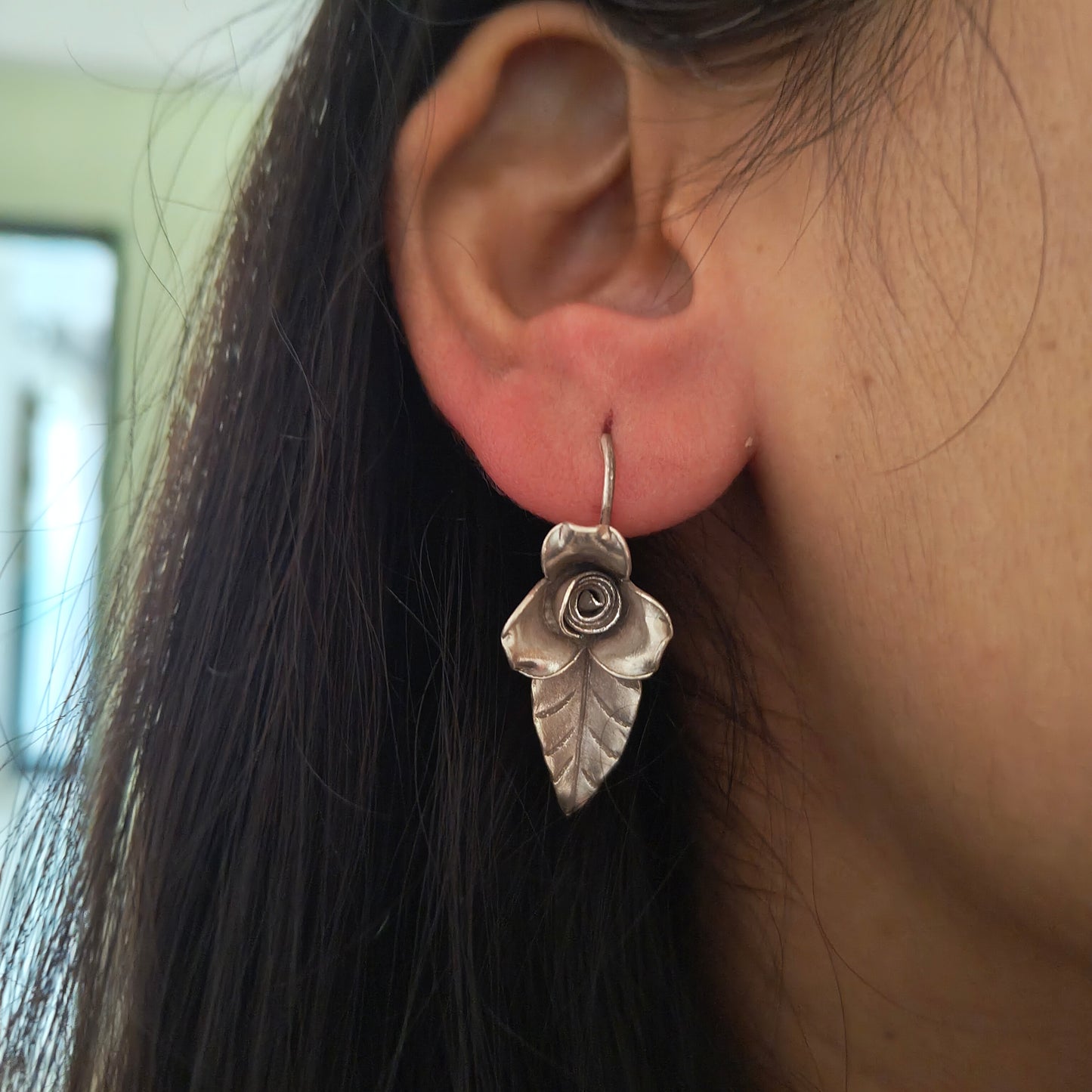3D Floral Leaf Earrings with Texture