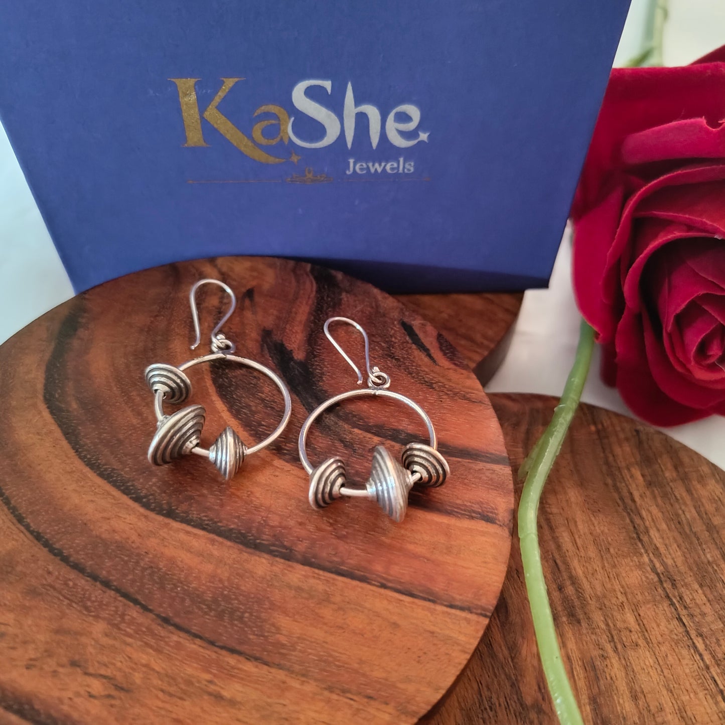 Silver Circular Textured Beaded Drop Earrings With Hooks