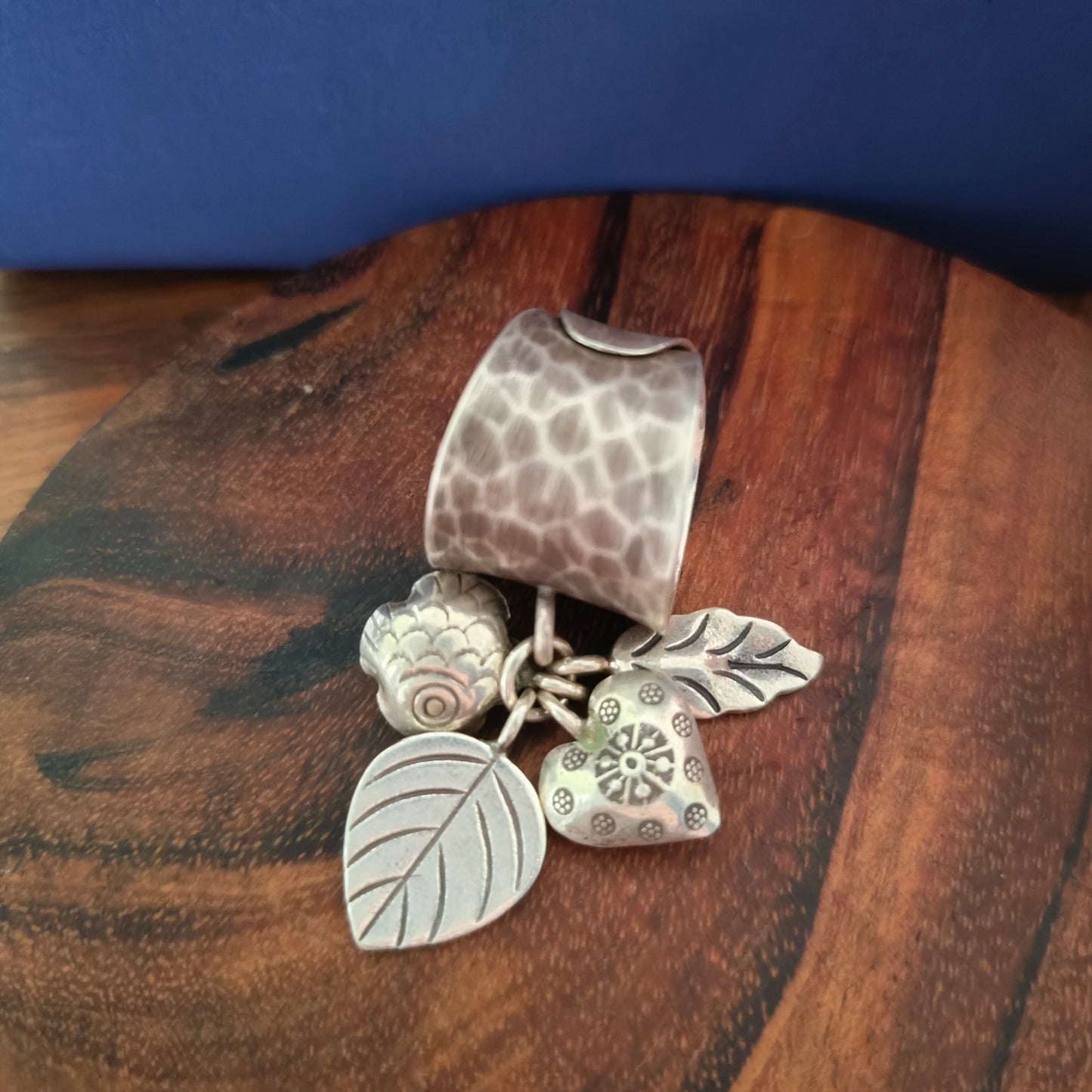 Statement Boho Textured Ring With Heart Fish Flower Charms