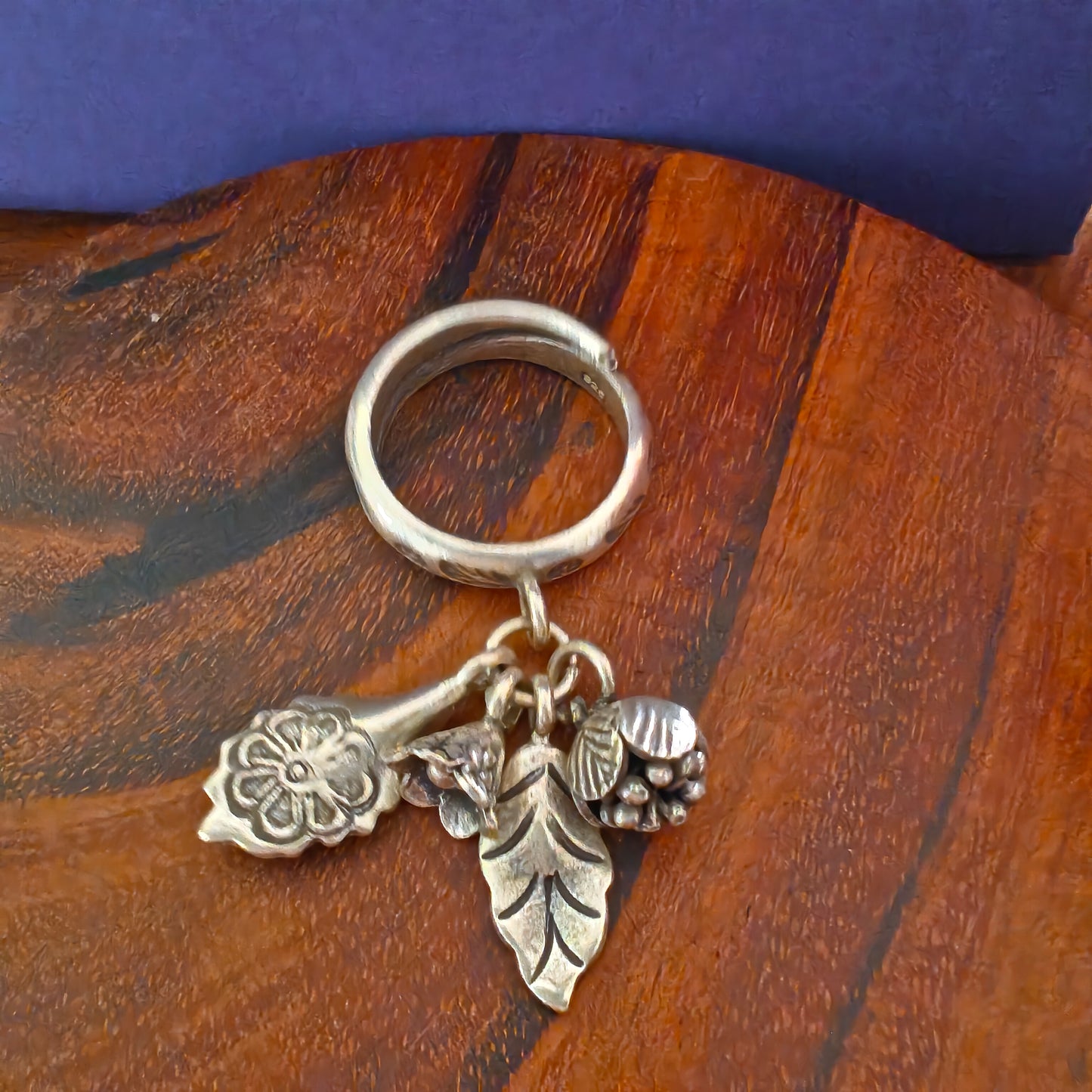Statement Boho Textured Ring With Charms