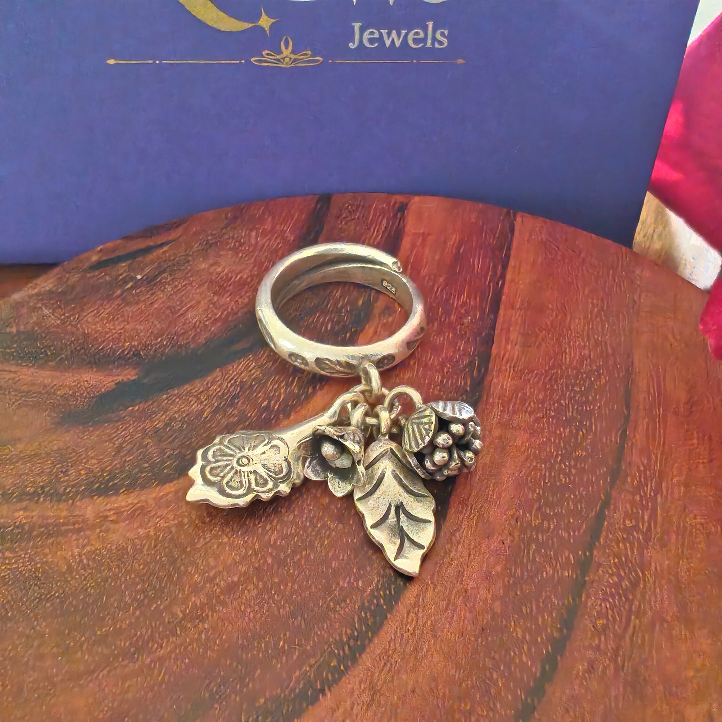 Statement Boho Textured Ring With Charms