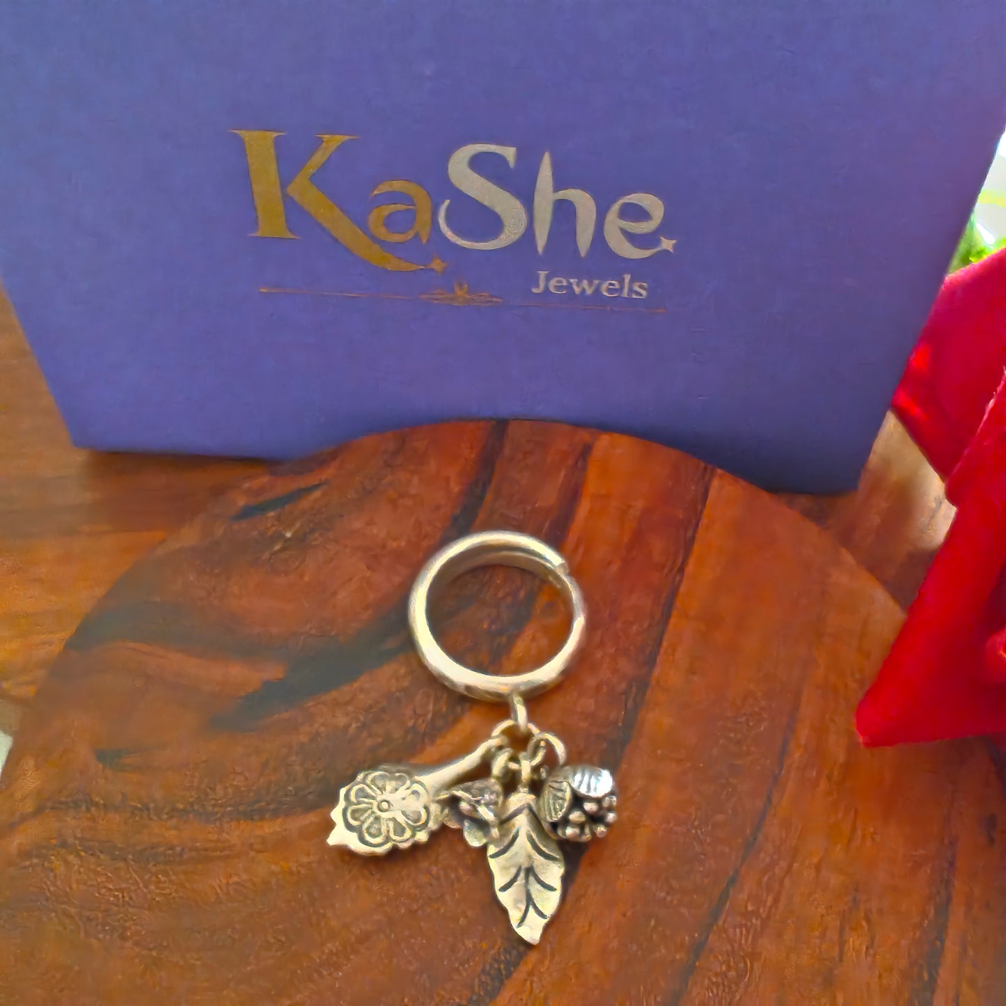 Statement Boho Textured Ring With Charms
