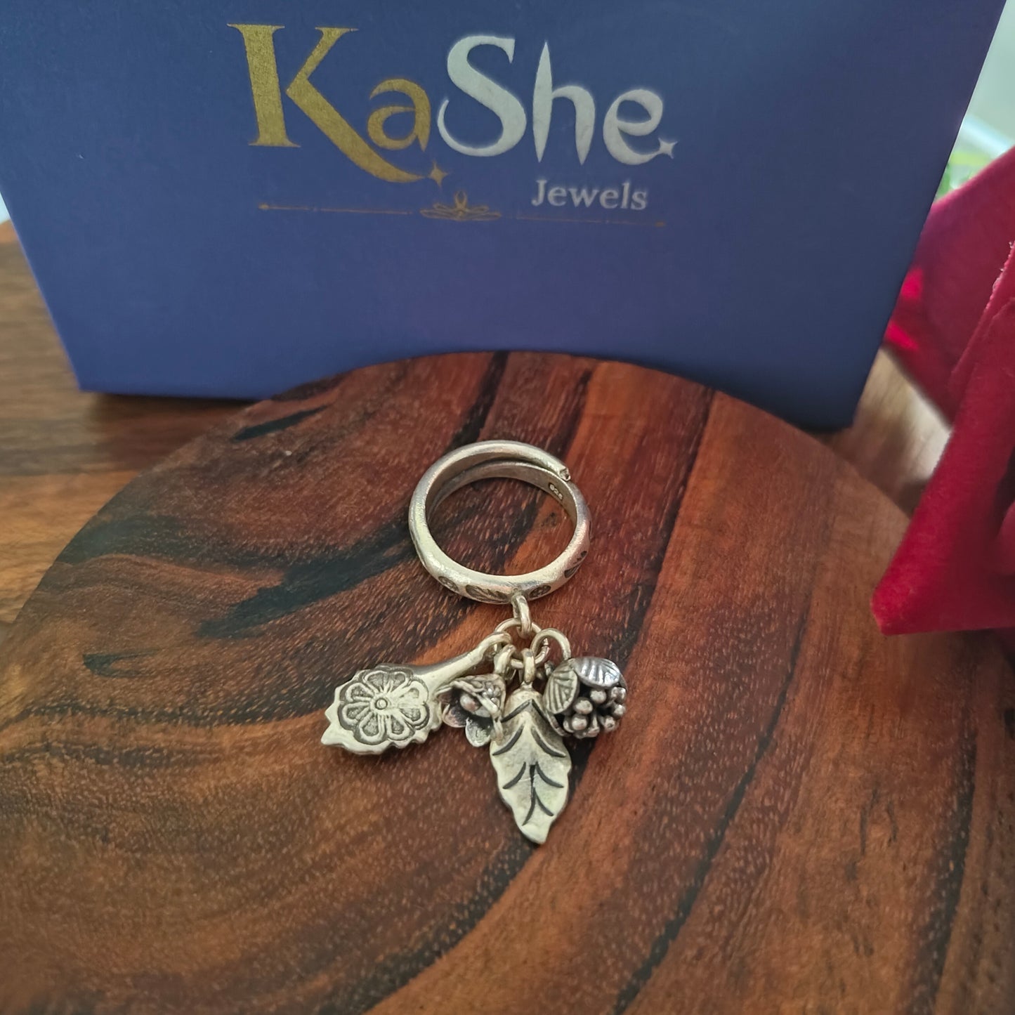 Statement Boho Textured Ring With Charms