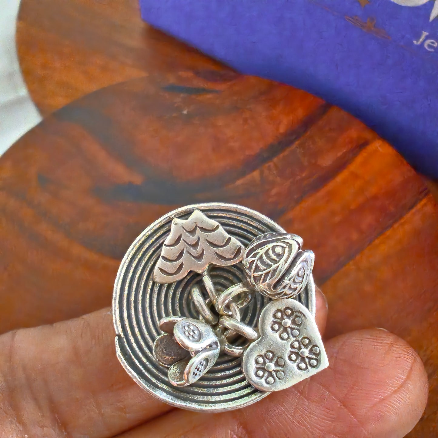 Statement Spiral Ring With Charms Heart Butterfly Flower Bud