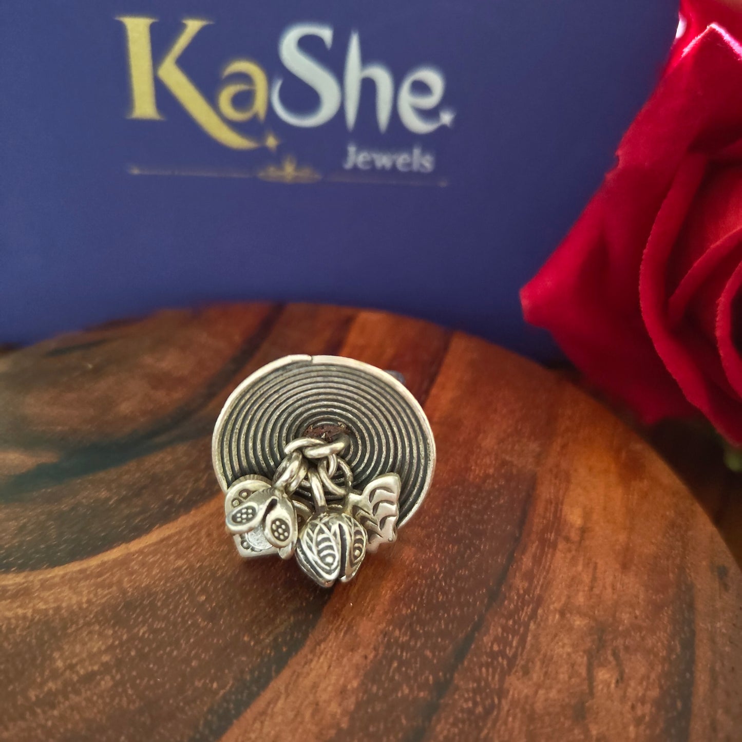Statement Spiral Ring With Charms Heart Butterfly Flower Bud