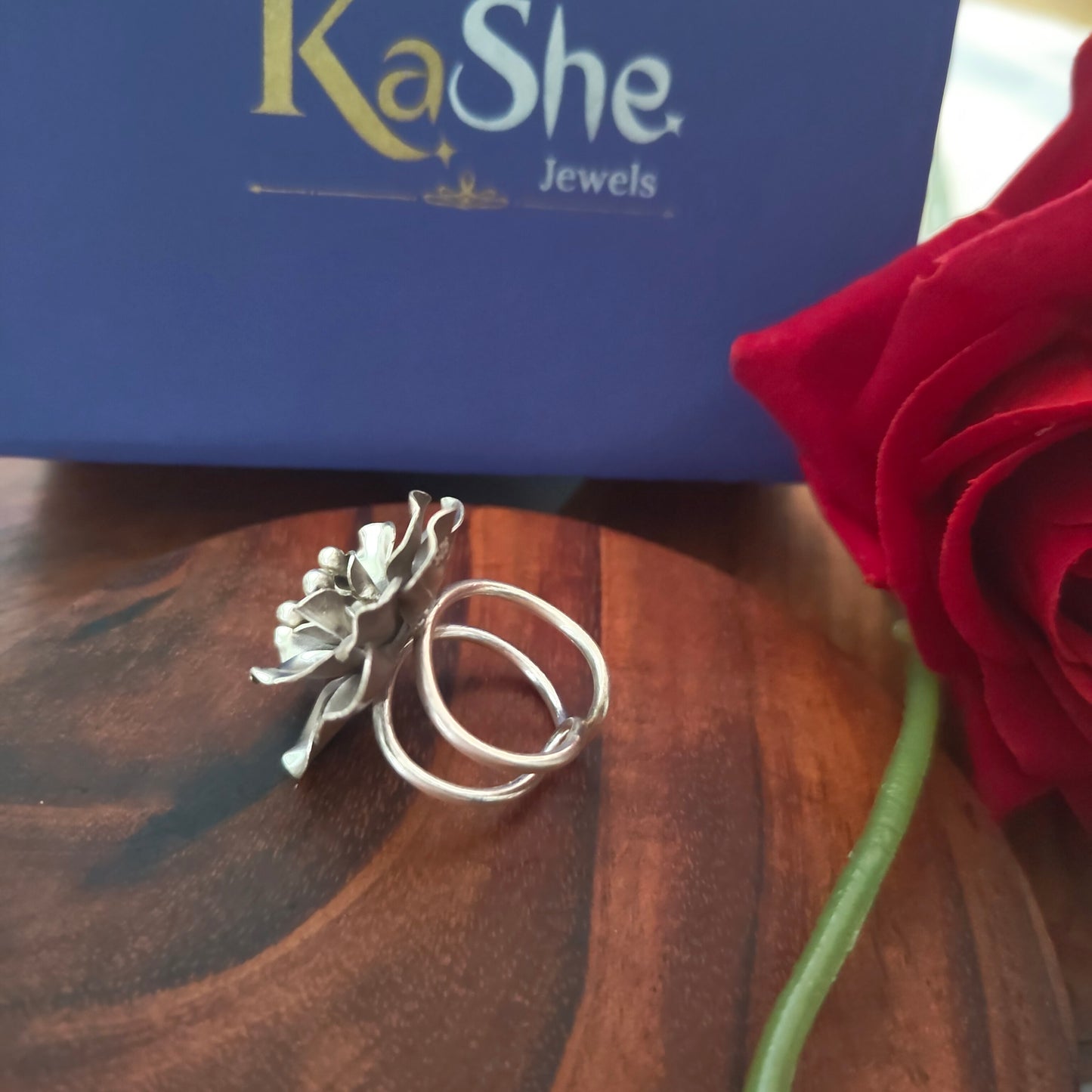 Statement 3D Designer Curved Petal Hibiscus Ring Medium