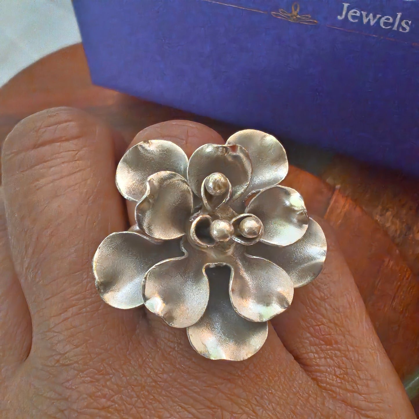 Statement 3D Designer Curved Petal Hibiscus Ring Medium