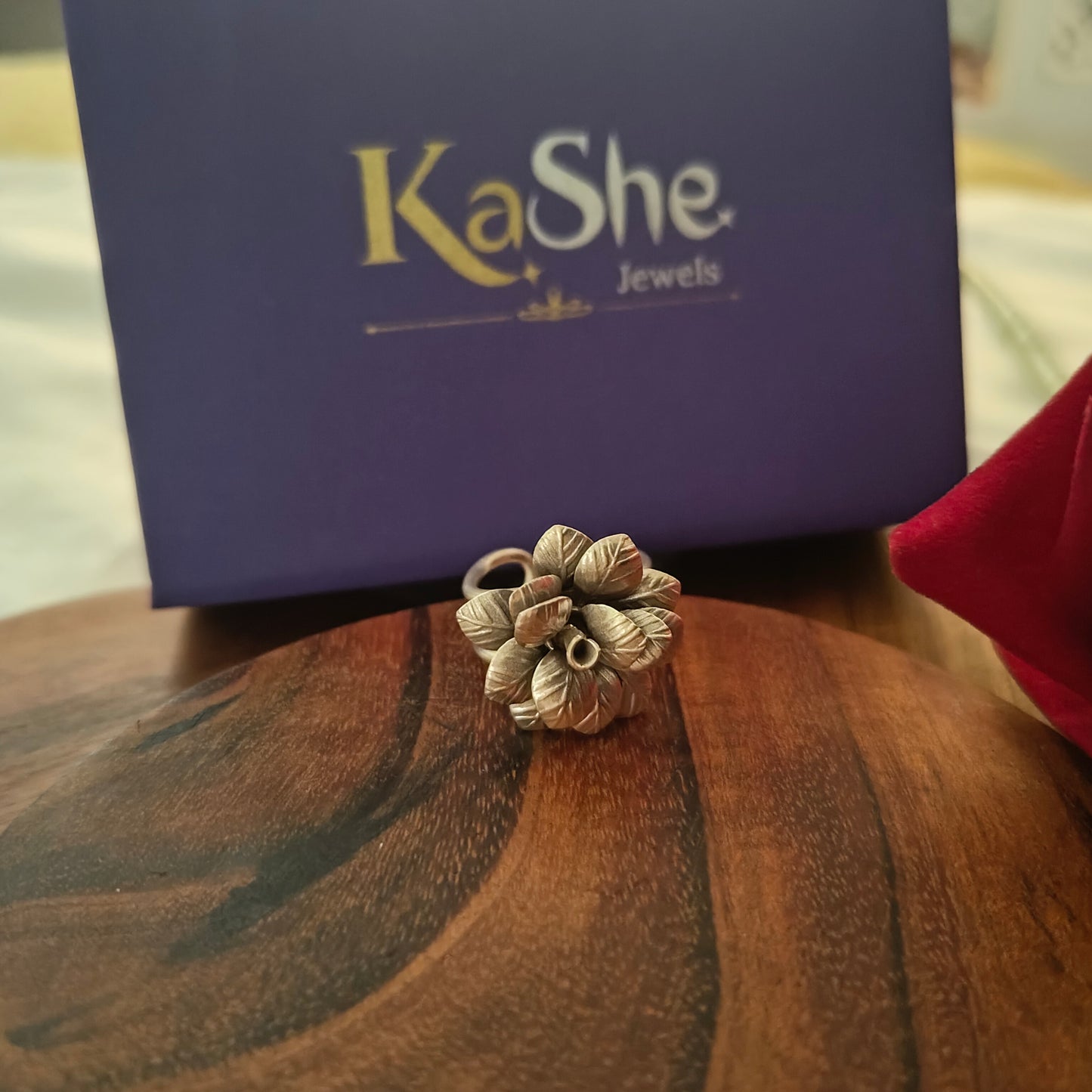 Statement Exclusive 3D Textured Oxidised Petal Rose Floral Ring