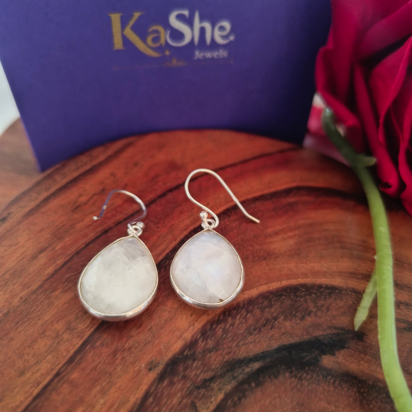 Elegant Pear White Stone Faceted Hook Earring