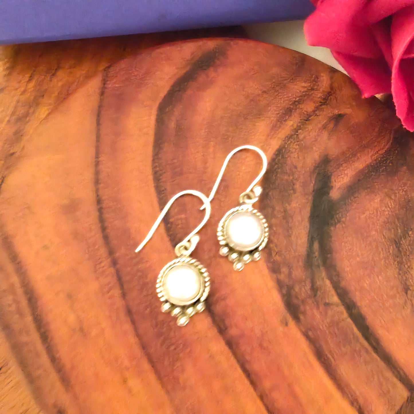 Classic Silver Everyday Wear Pearl With Five Dot Rava Design Hooks