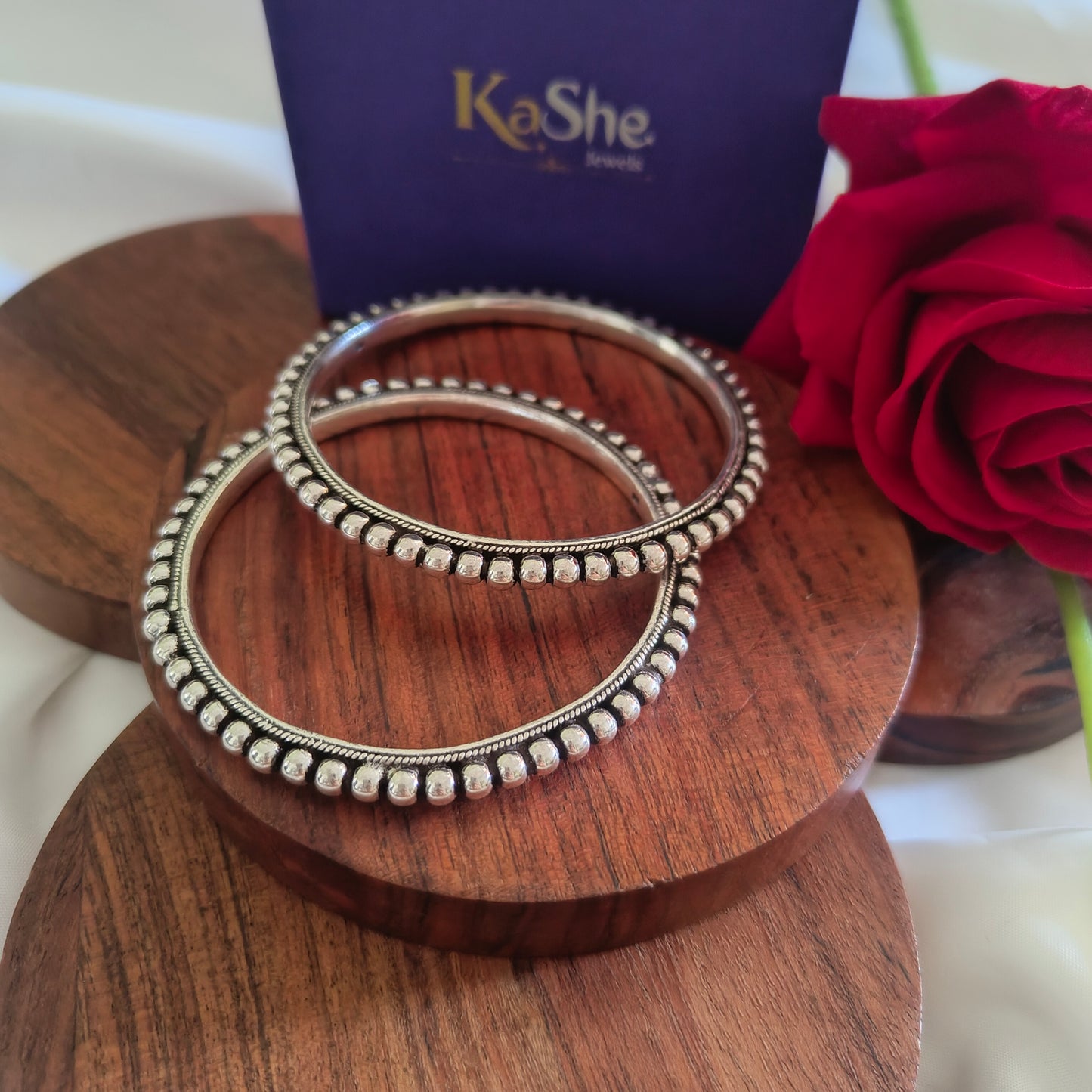 Silver Beads Classic Bangle ( single pc)