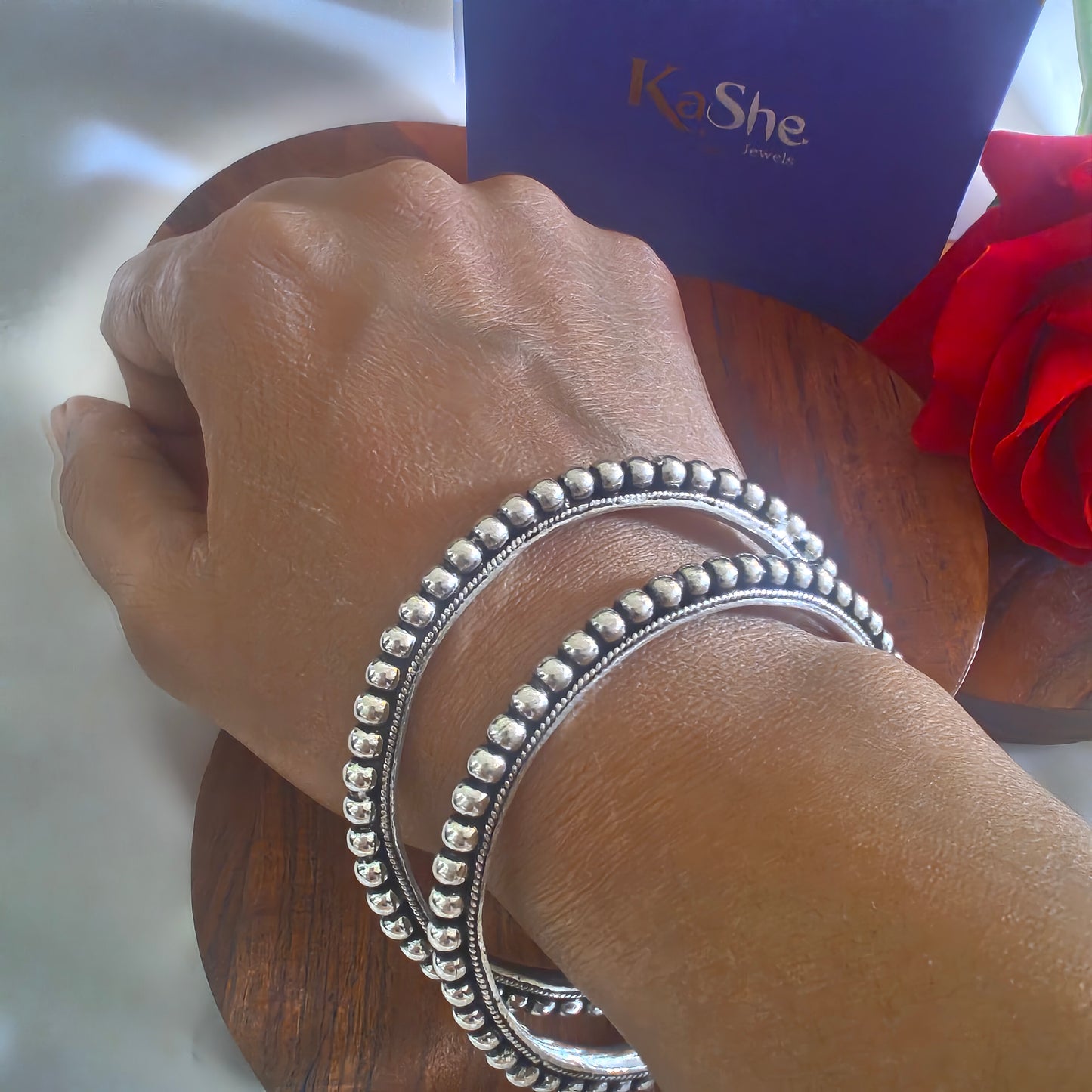 Silver Beads Classic Bangle ( single pc)