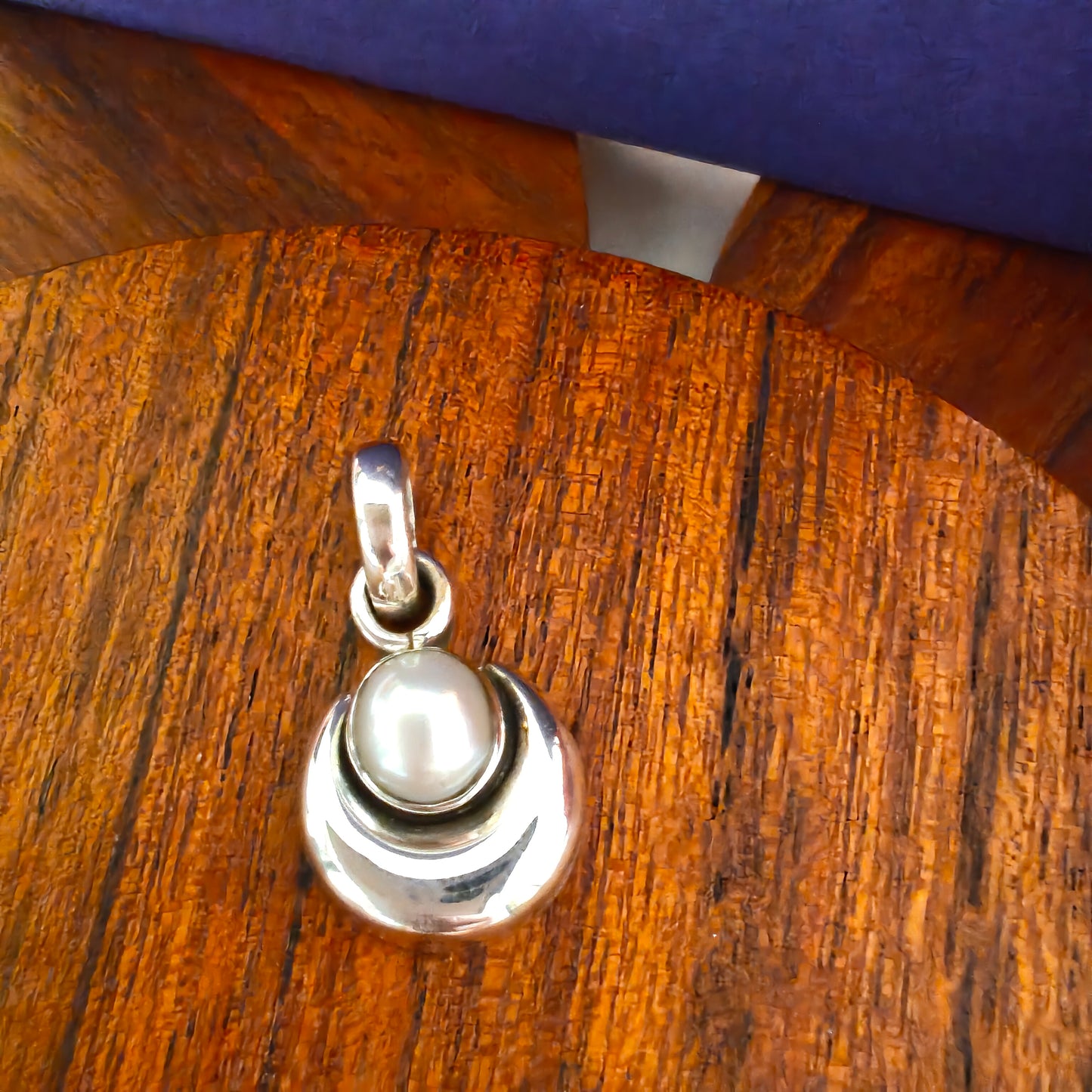 Classic Silver Crescent Moon Pearl Pendant
