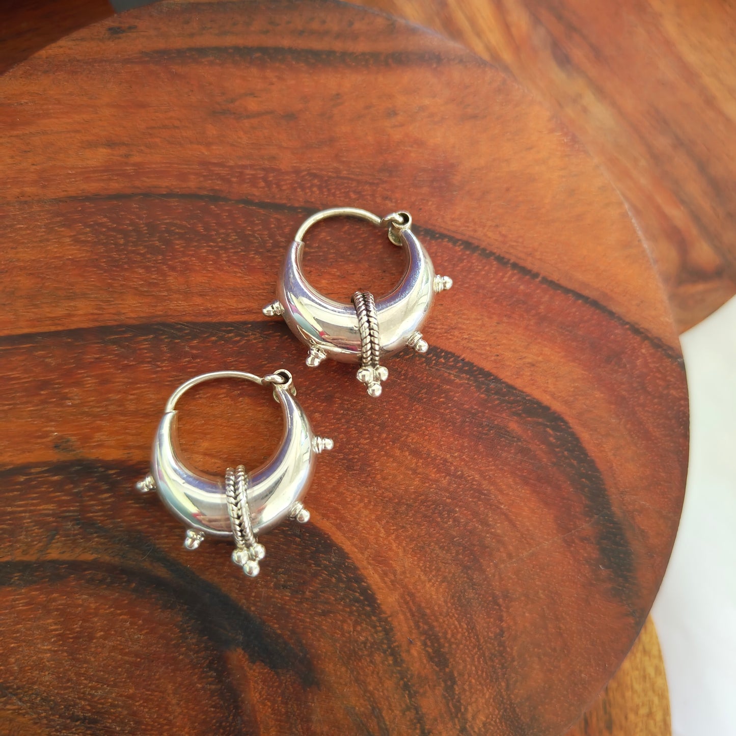92.5 Silver Crescent Designer Hoop With Rava Small